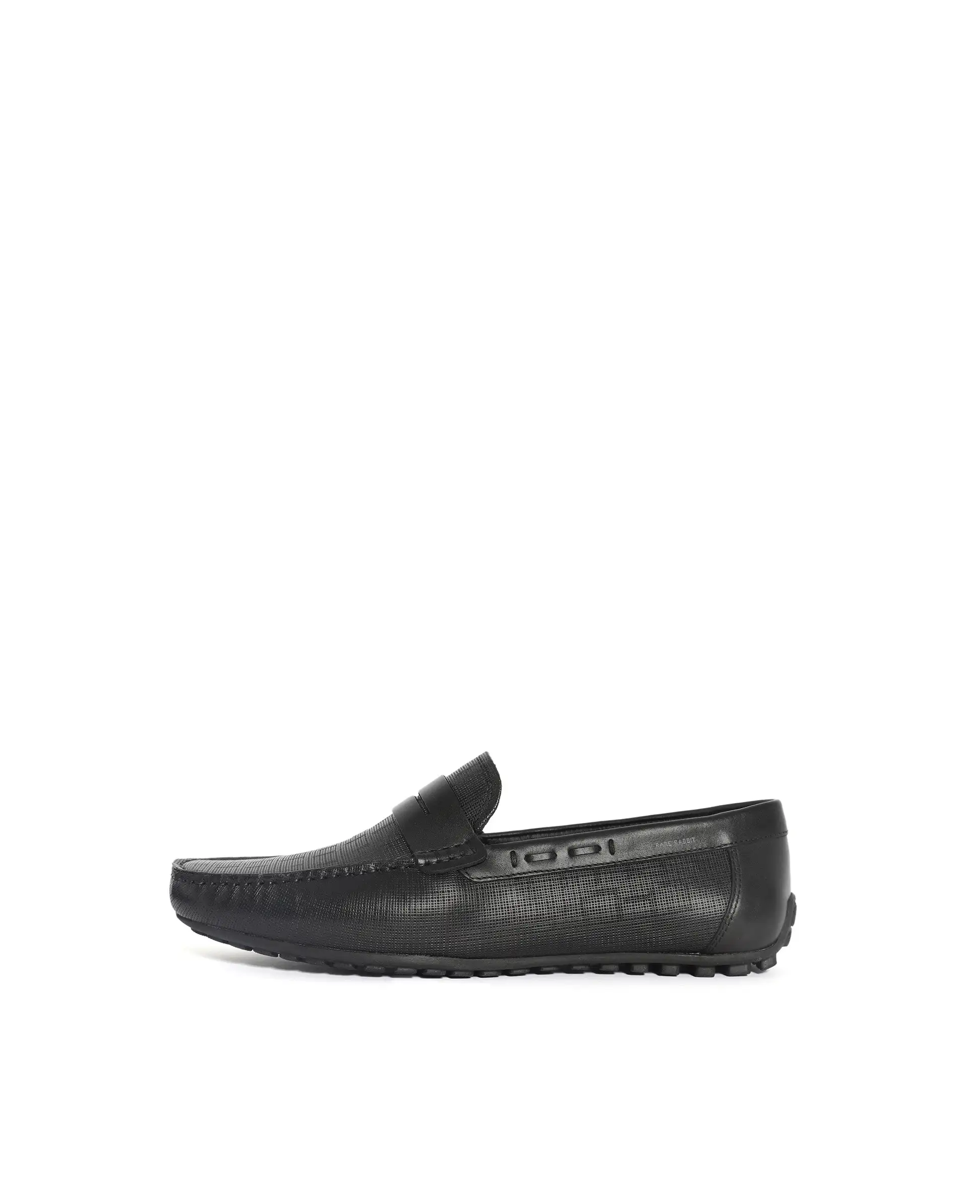 Rare Rabbit Men's Saffian Black Slip-On Textured Genuine Leather Driver Moccasin - Image 9