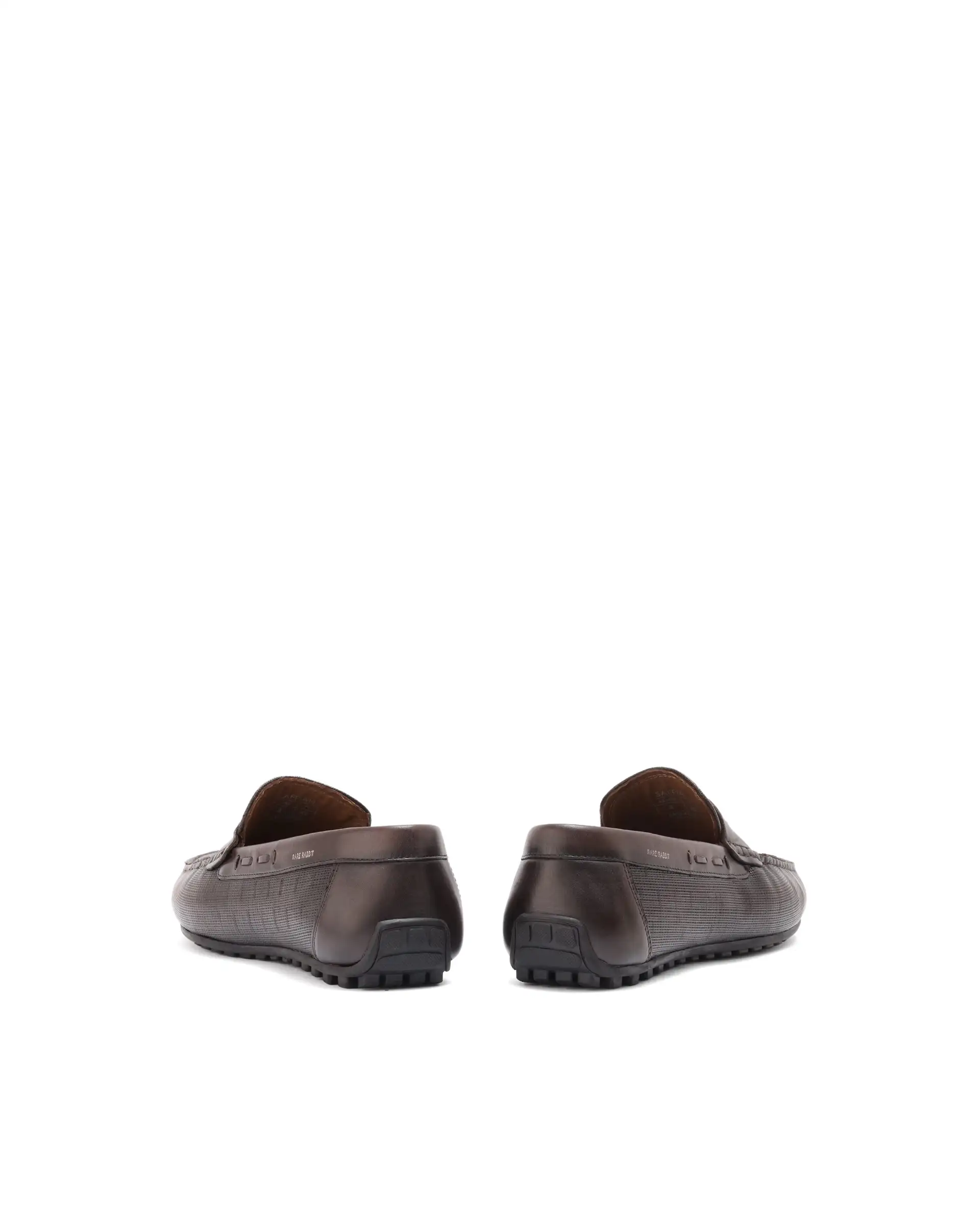 Rare Rabbit Men's Saffian Brown Slip-On Textured Genuine Leather Driver Moccasin - Image 6