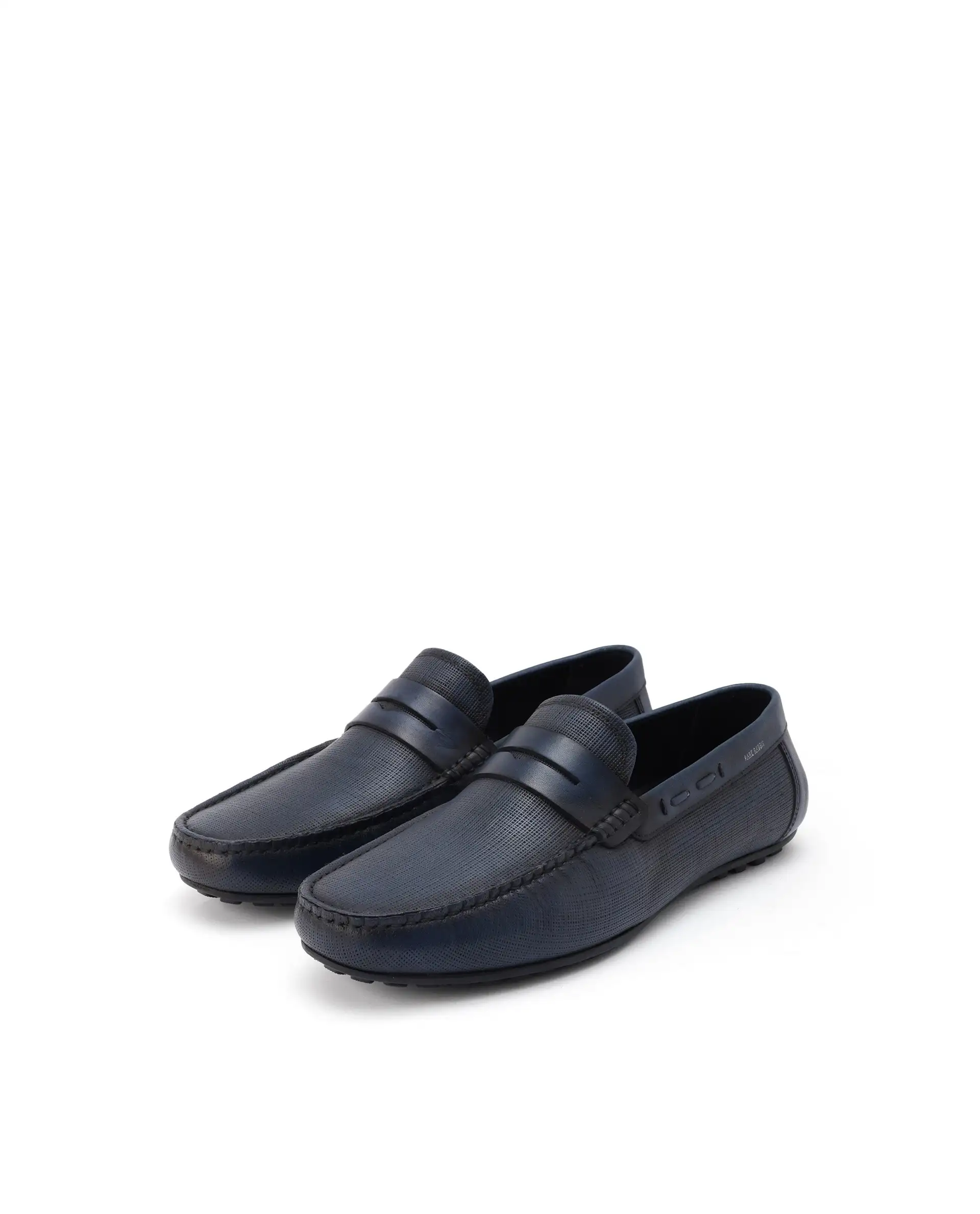 Rare Rabbit Men's Saffian Navy Slip-On Textured Genuine Leather Driver Moccasin