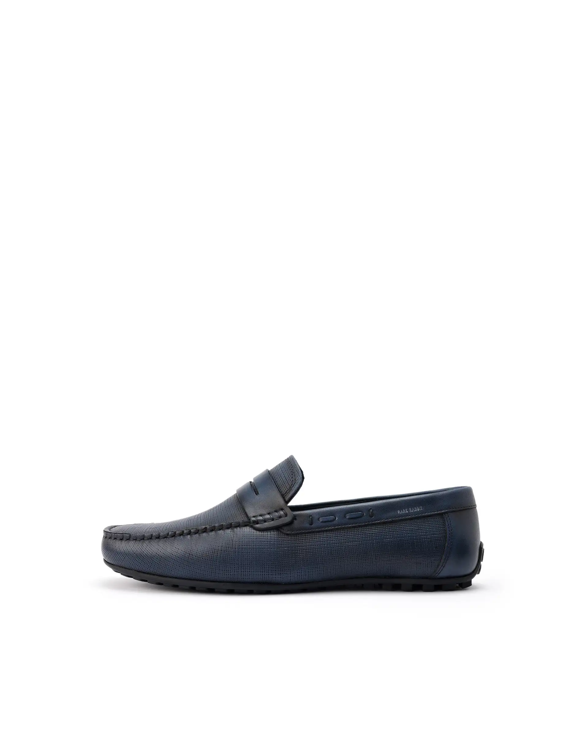 Rare Rabbit Men's Saffian Navy Slip-On Textured Genuine Leather Driver Moccasin - Image 2