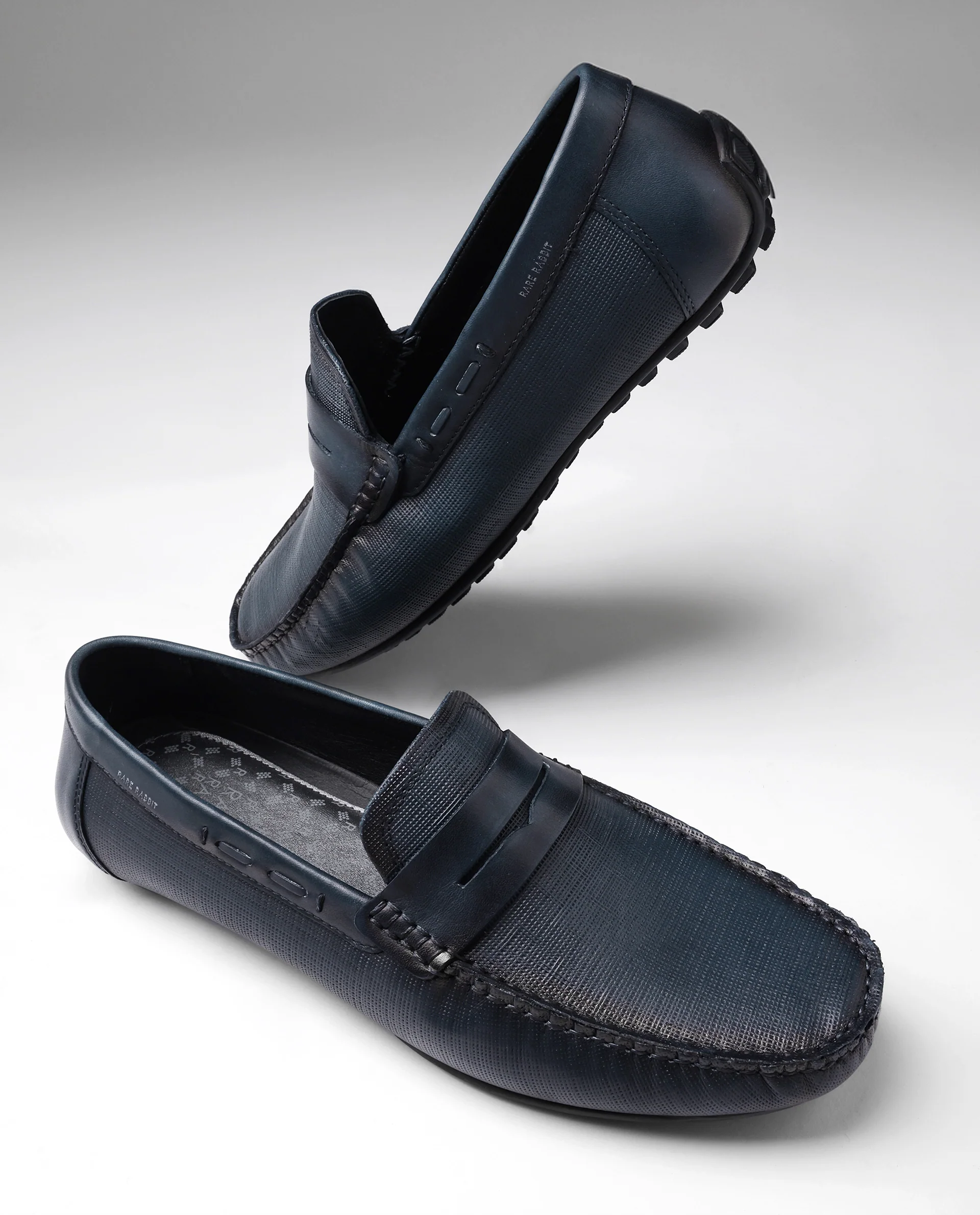 Rare Rabbit Men's Saffian Navy Slip-On Textured Genuine Leather Driver Moccasin - Image 3