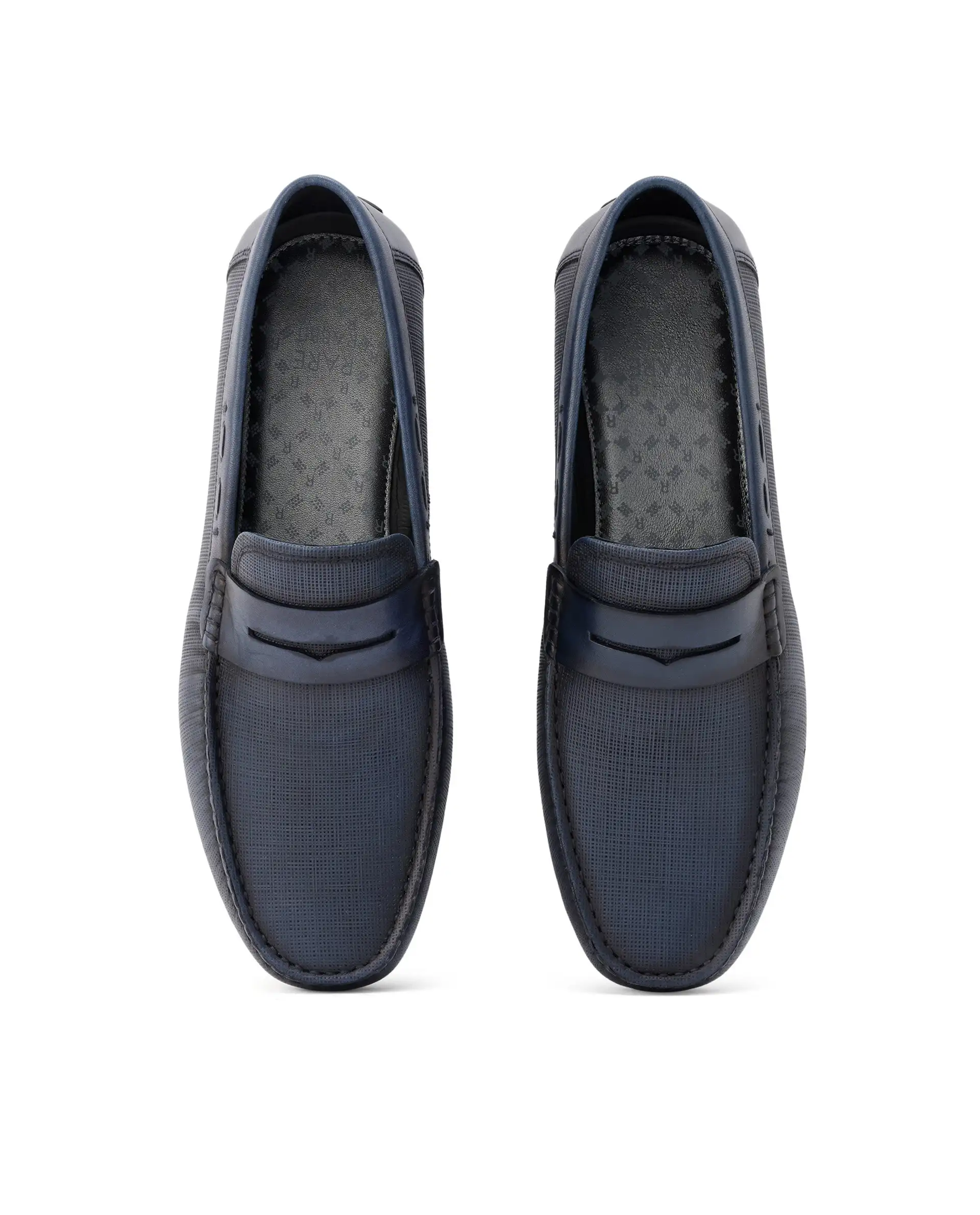 Rare Rabbit Men's Saffian Navy Slip-On Textured Genuine Leather Driver Moccasin - Image 4