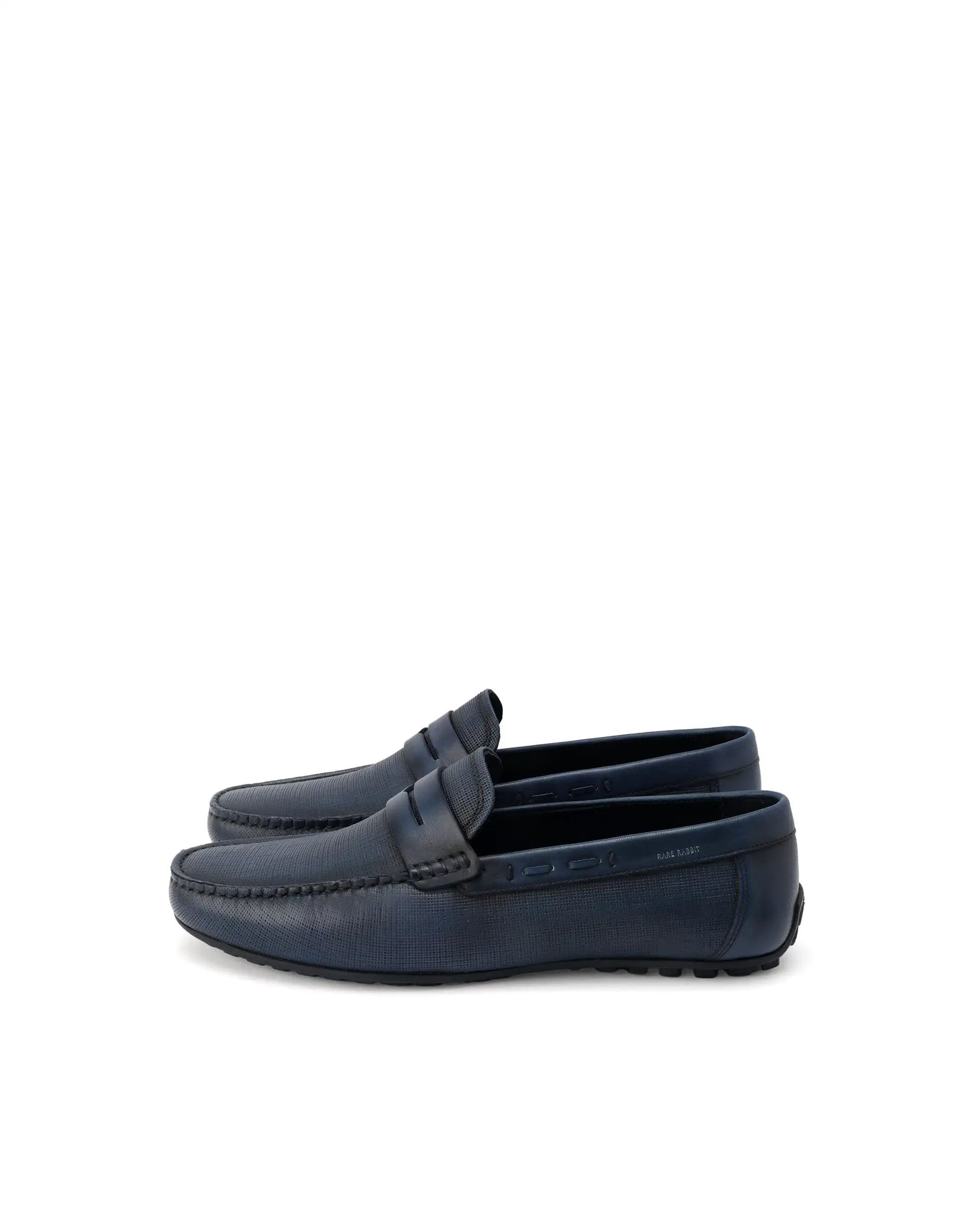Rare Rabbit Men's Saffian Navy Slip-On Textured Genuine Leather Driver Moccasin - Image 5