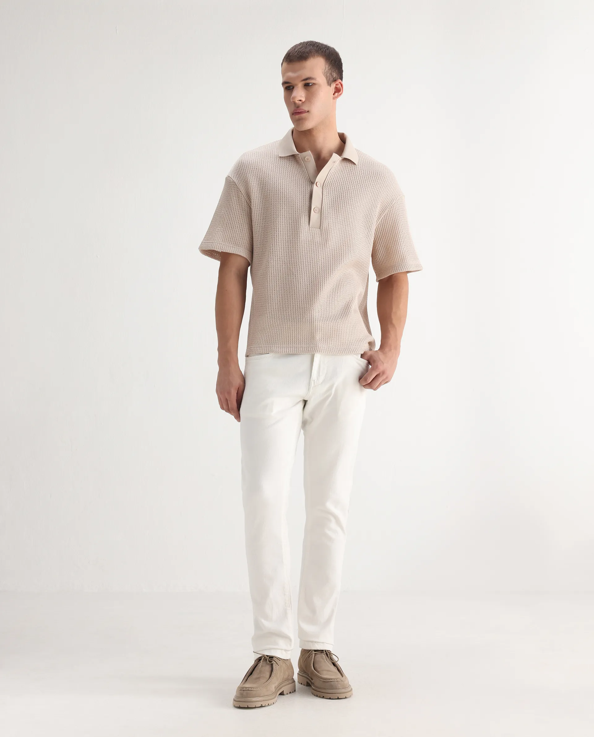 Rare Rabbit Men's Safi White Cotton Blend Plain Hawk Slim Fit Jeans - Image 3