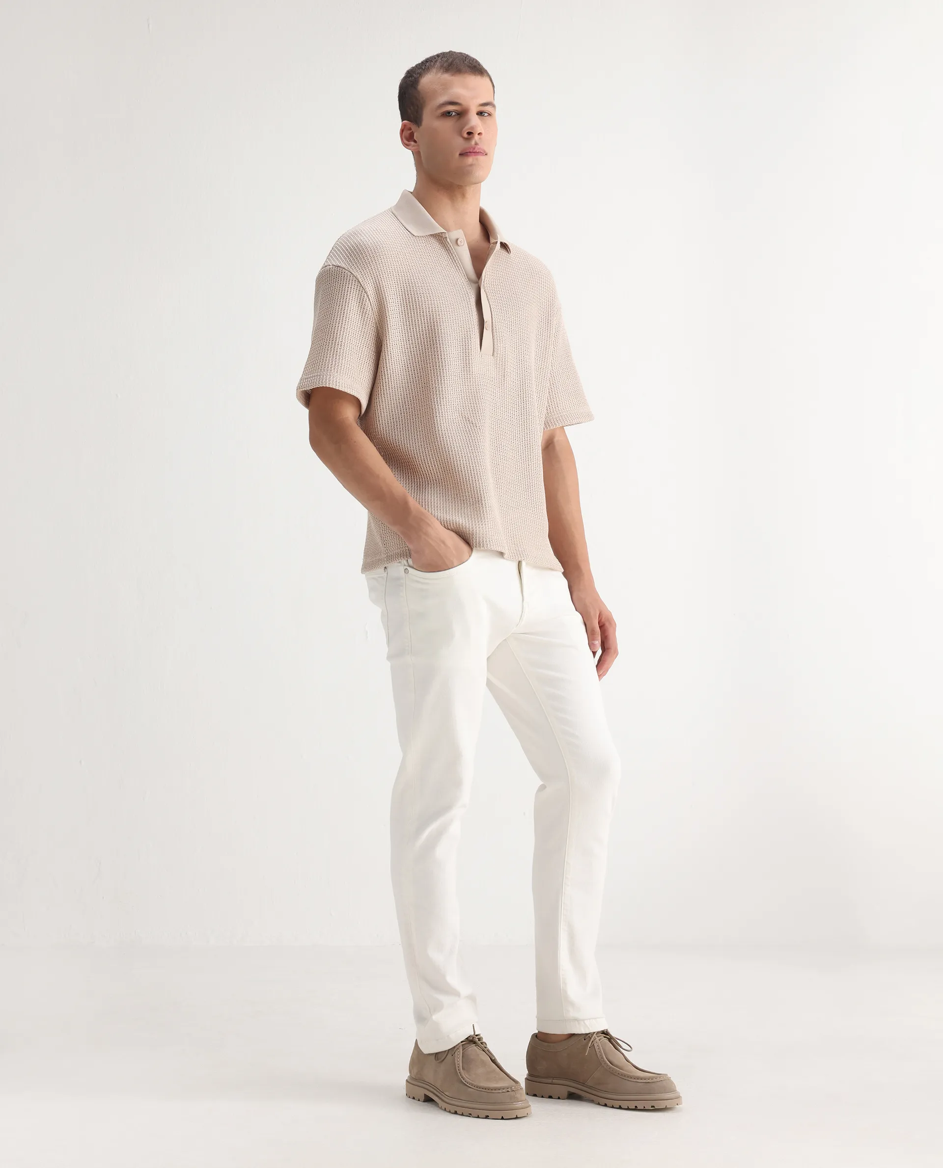 Rare Rabbit Men's Safi White Cotton Blend Plain Hawk Slim Fit Jeans - Image 6