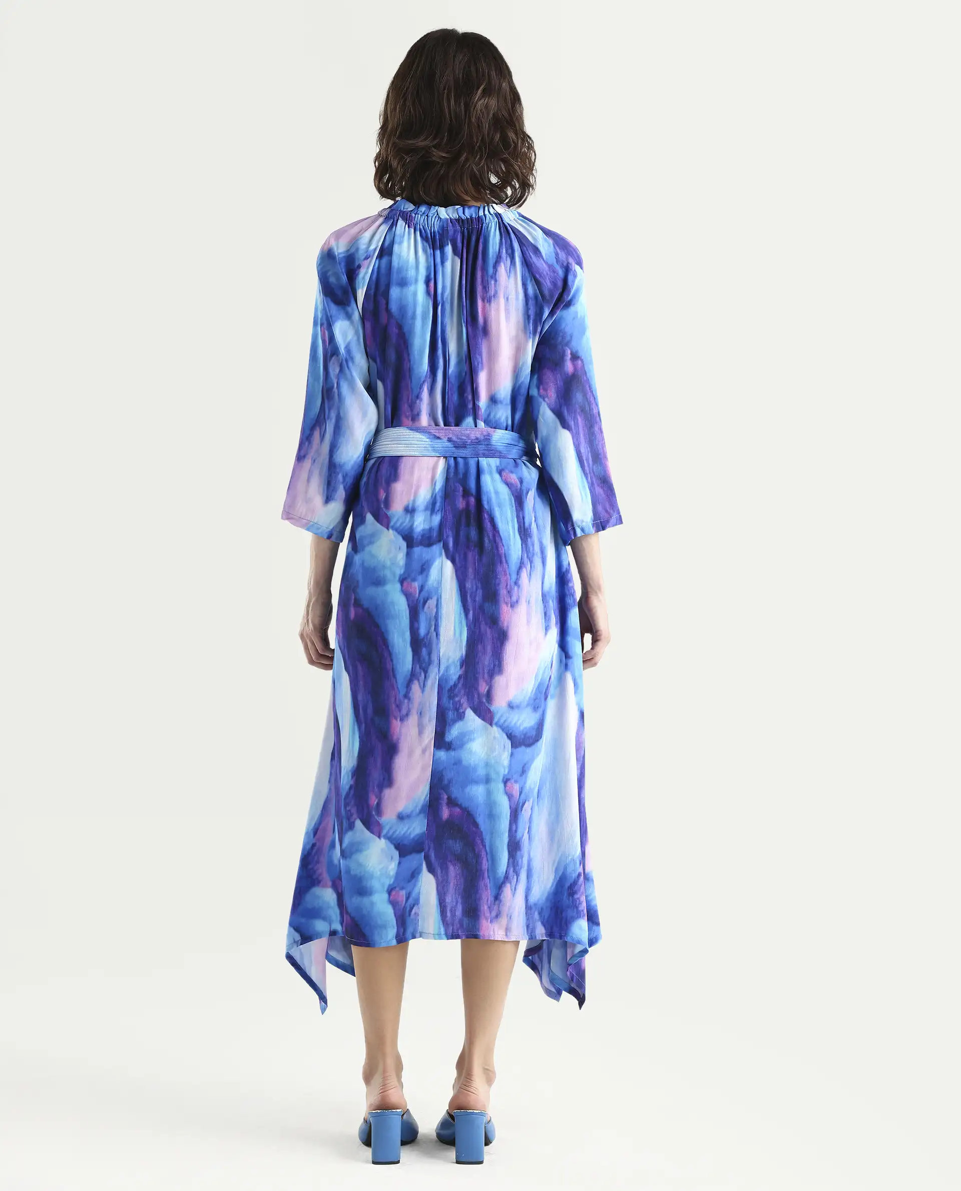 Rareism Womens Safol Multi Dress Poly Viscose Fabric Full Sleeve Tie Up Neck - Image 7
