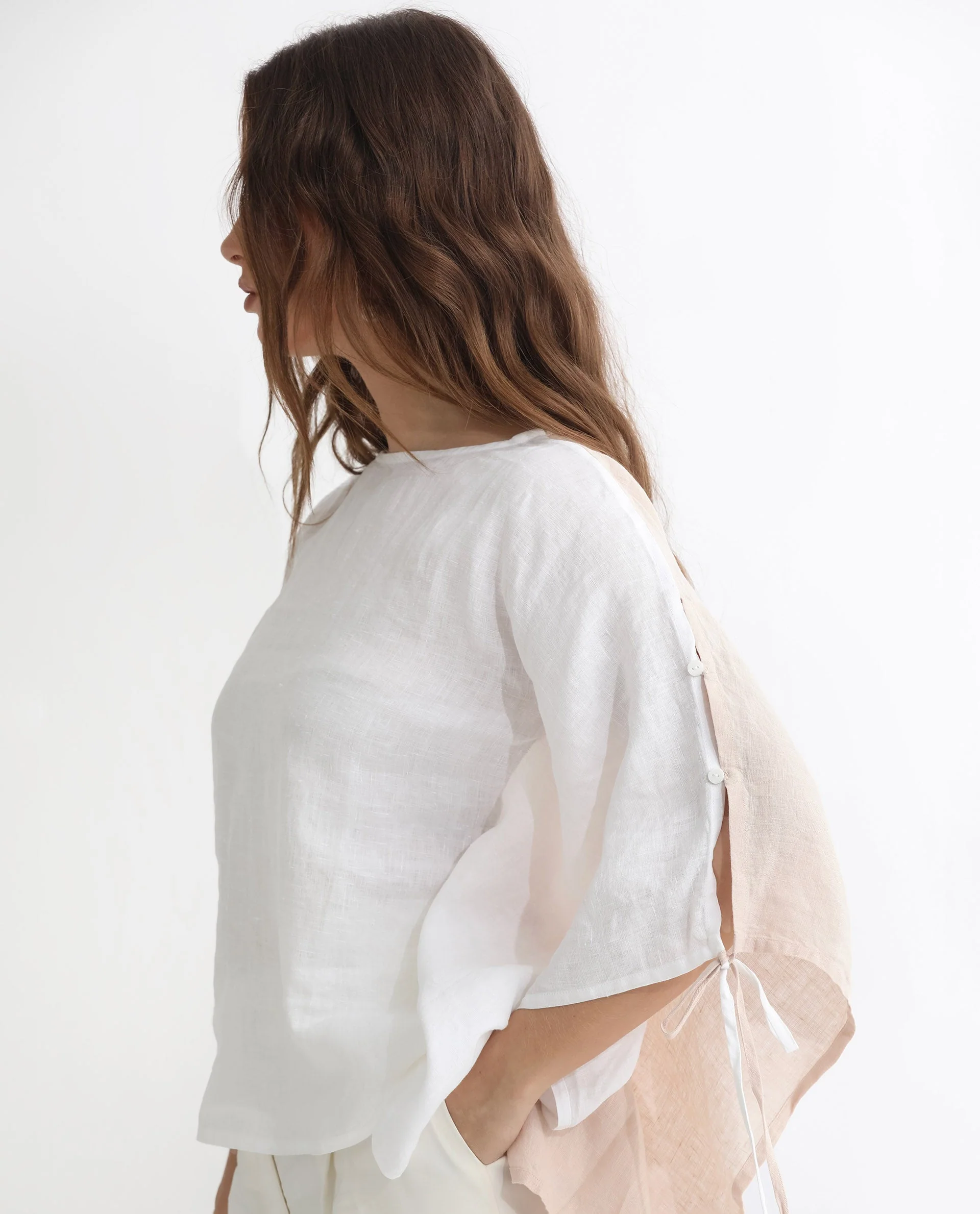 Rareism Women's Safron White Linen Boat Neck Plain Extended Sleeves Regular Fit Top - Image 10