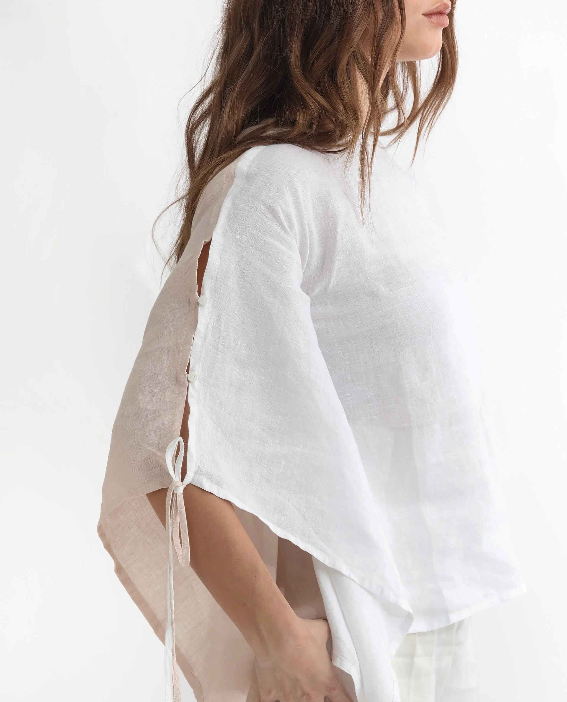 Rareism Women's Safron White Linen Boat Neck Plain Extended Sleeves Regular Fit Top - Image 11