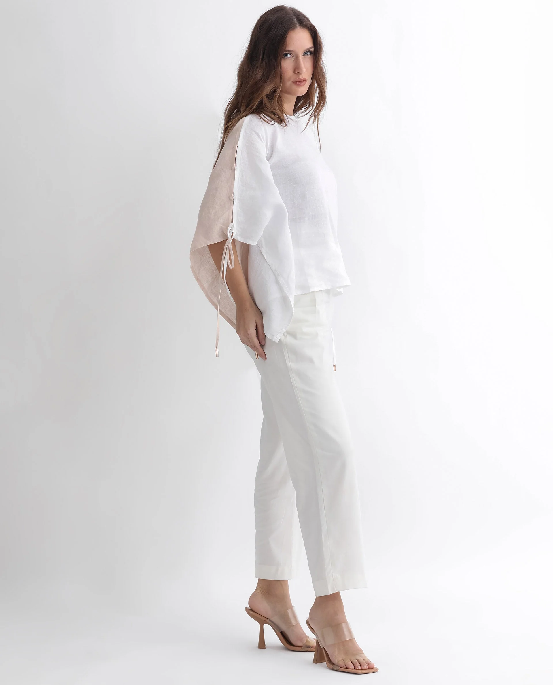 Rareism Women's Safron White Linen Boat Neck Plain Extended Sleeves Regular Fit Top - Image 6