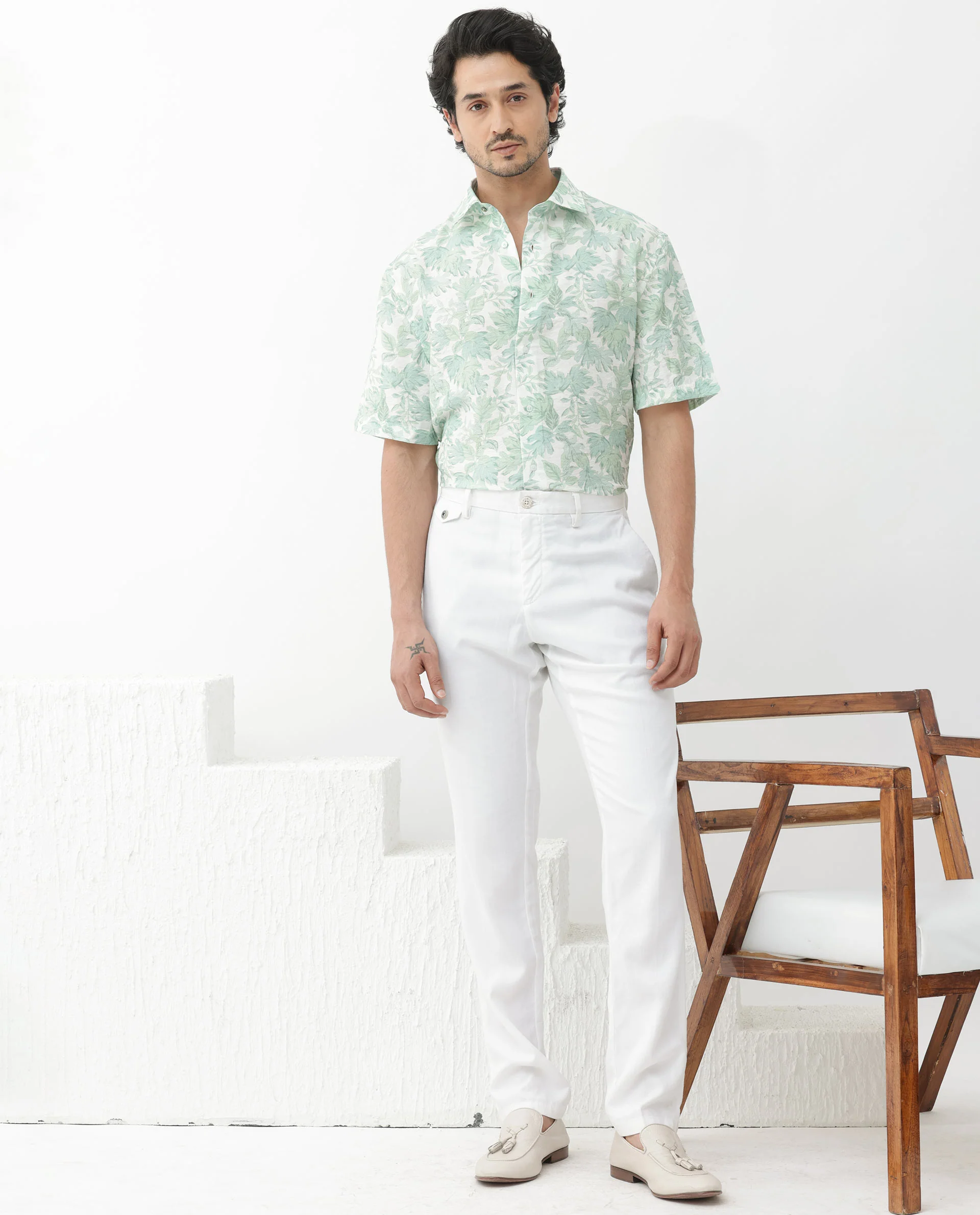 Rare Rabbit Men's Sage Pastel Green Viscose Floral Print Boxy Fit Half Sleeve Collared Shirt - Image 6