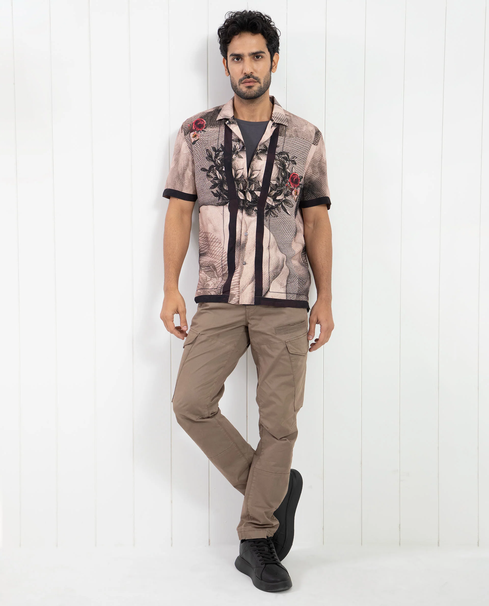 Rare Rabbit Men's Sagua Beige Viscose Floral Print Regular Fit Half Sleeve Cuban Collar Shirt - Image 2