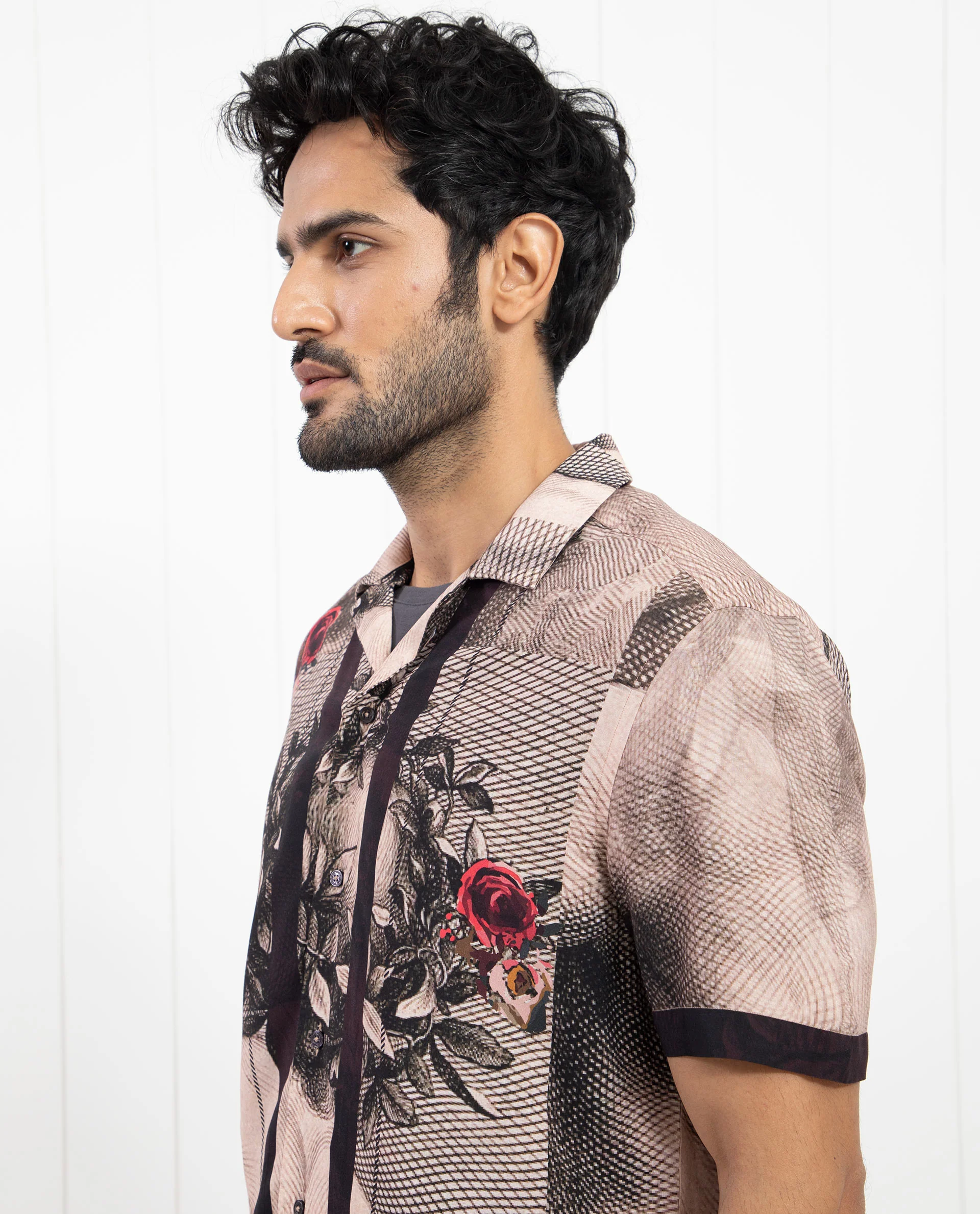 Rare Rabbit Men's Sagua Beige Viscose Floral Print Regular Fit Half Sleeve Cuban Collar Shirt - Image 5