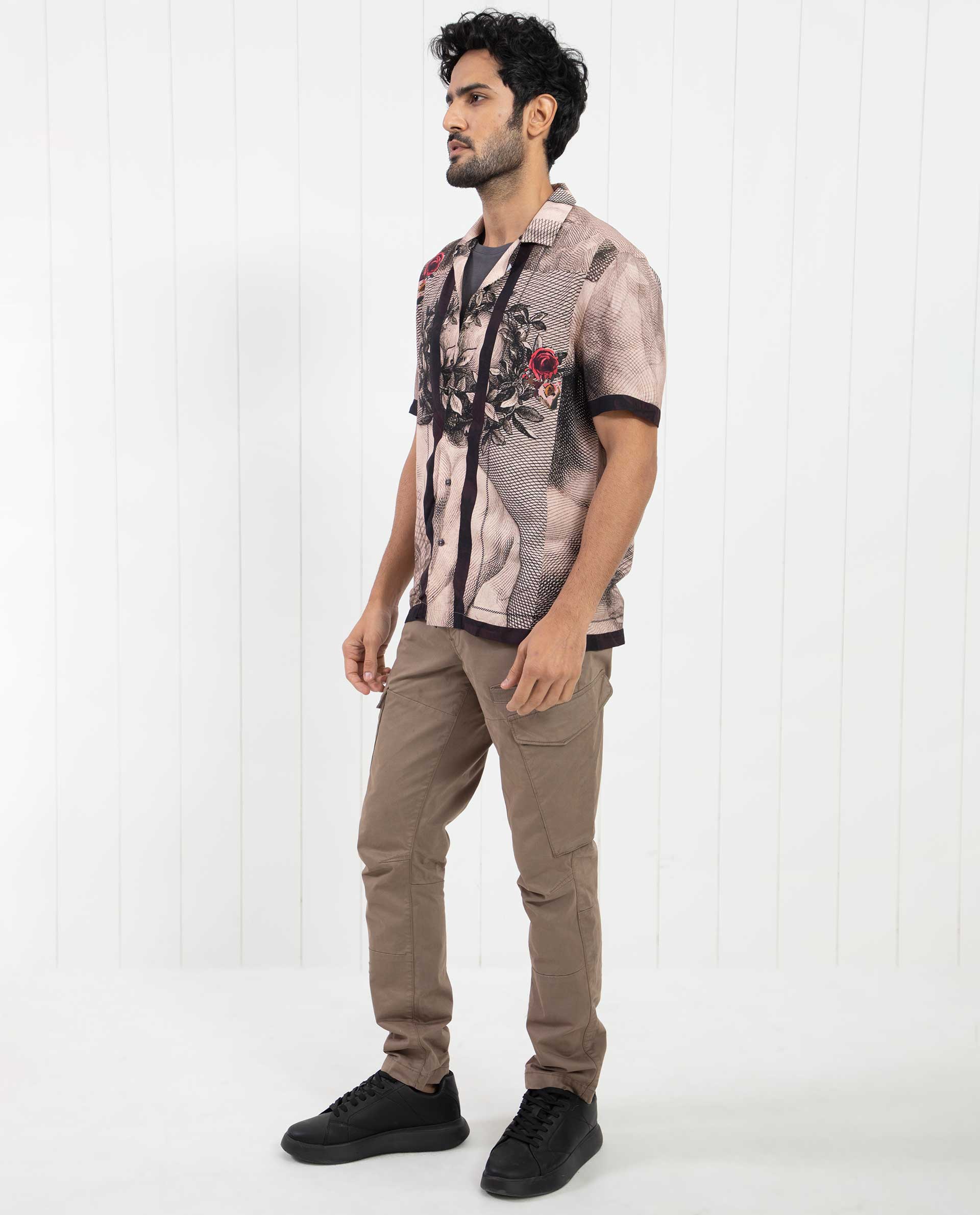 Rare Rabbit Men's Sagua Beige Viscose Floral Print Regular Fit Half Sleeve Cuban Collar Shirt - Image 6