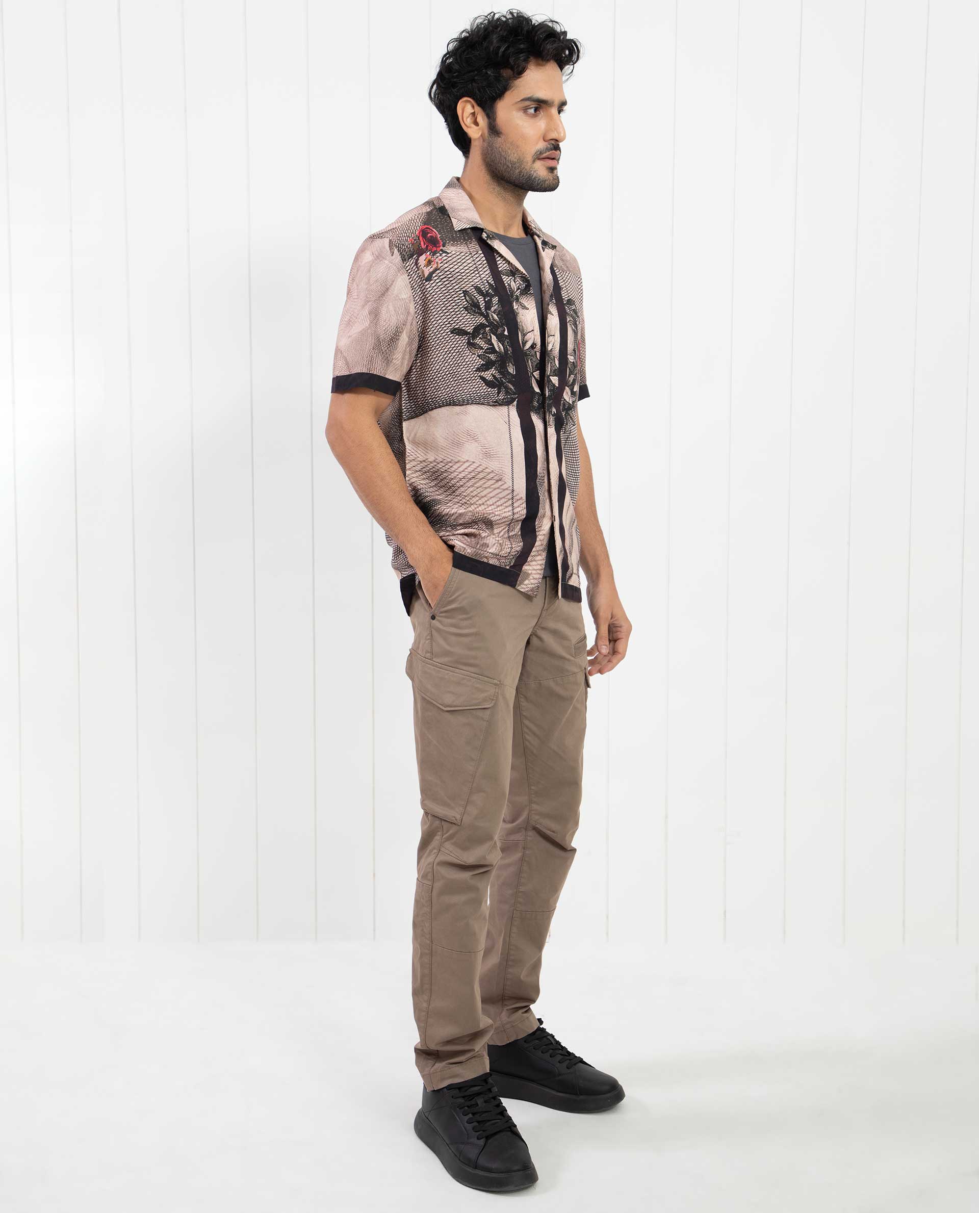 Rare Rabbit Men's Sagua Beige Viscose Floral Print Regular Fit Half Sleeve Cuban Collar Shirt - Image 7