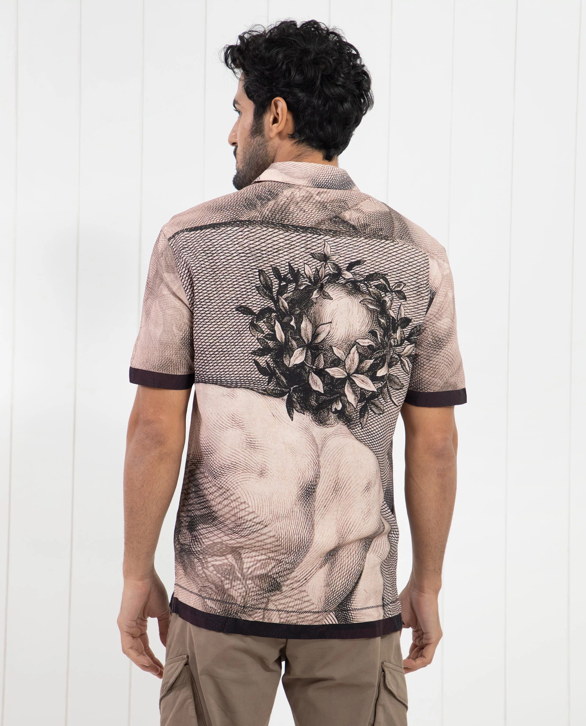 Rare Rabbit Men's Sagua Beige Viscose Floral Print Regular Fit Half Sleeve Cuban Collar Shirt - Image 8