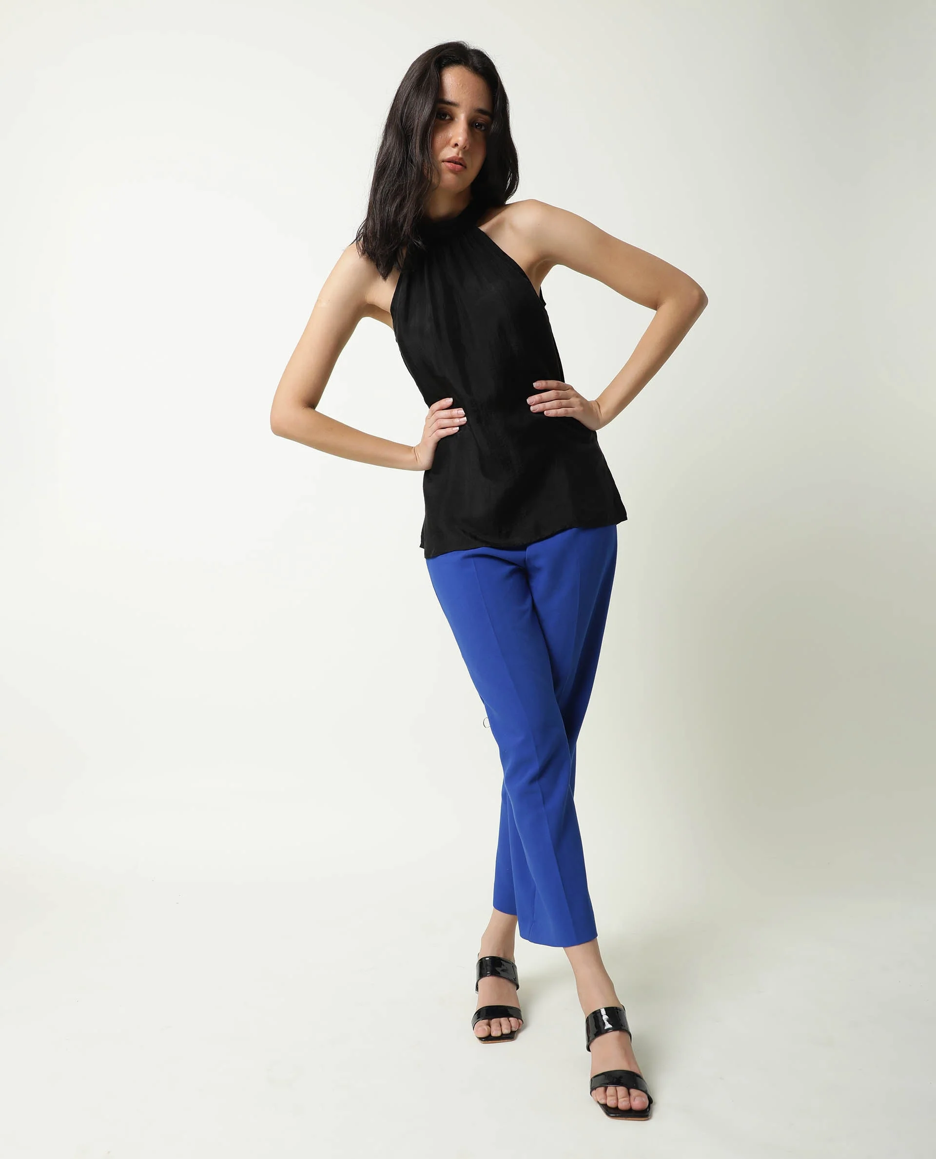 Rareism Women's Sahano Black Polyester Blend Halter Neck Plain Sleeveless Slim Fit Top - Image 10