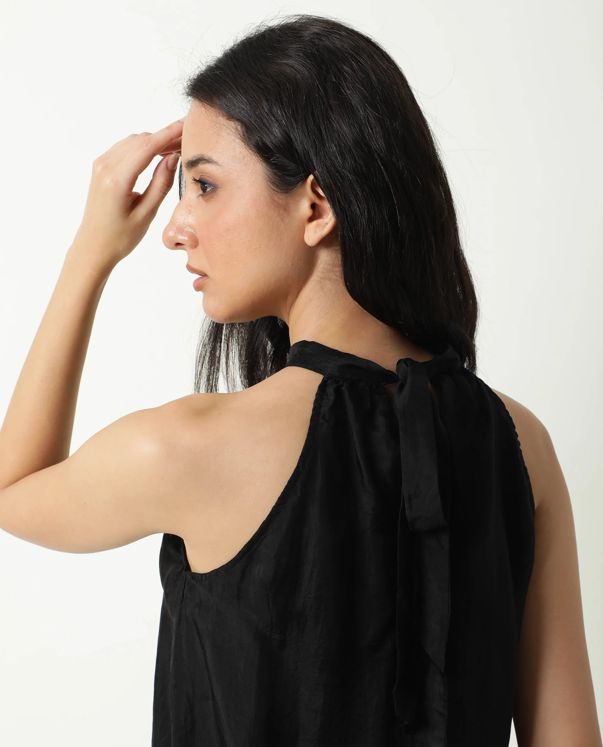Rareism Women's Sahano Black Polyester Blend Halter Neck Plain Sleeveless Slim Fit Top - Image 8