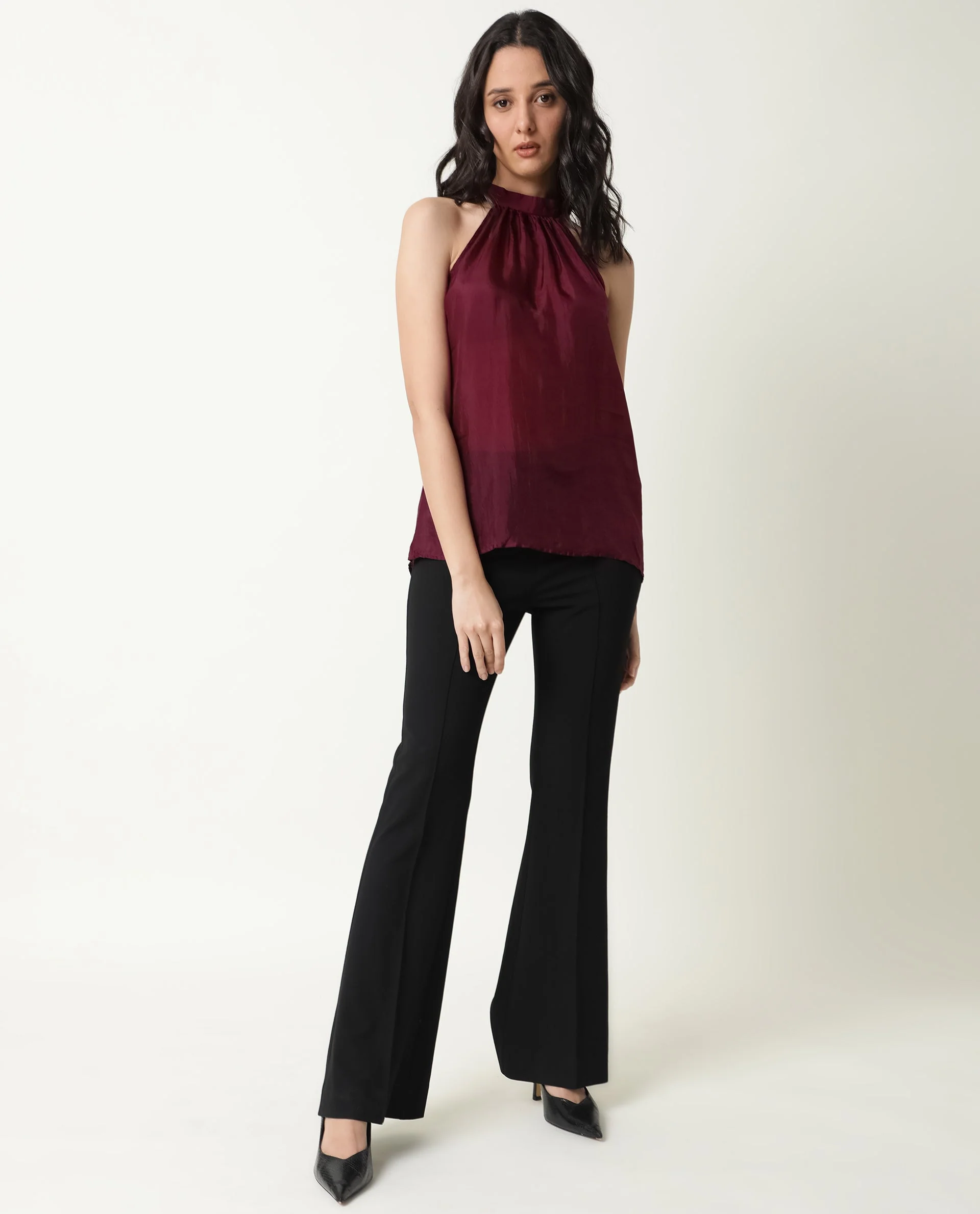 Rareism Womens Sahano Maroon Top Poly Viscose Fabric Sleeveless Halter Neck - Image 2