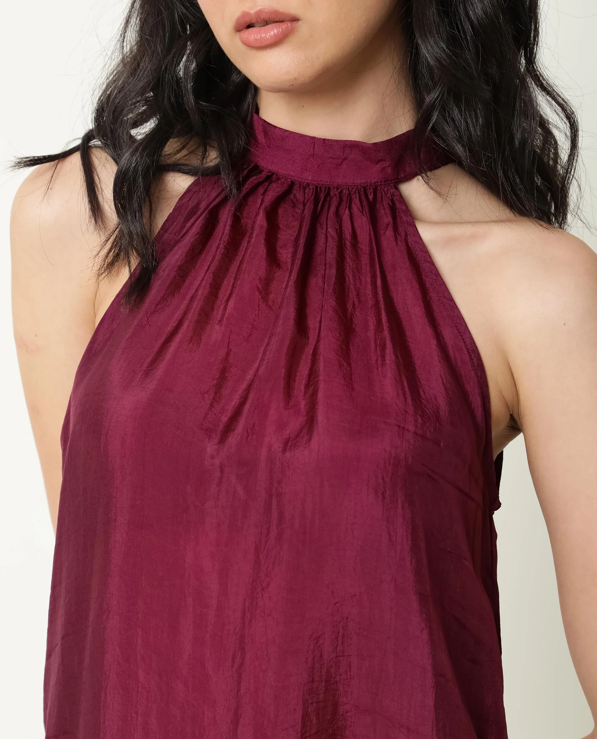 Rareism Womens Sahano Maroon Top Poly Viscose Fabric Sleeveless Halter Neck - Image 3