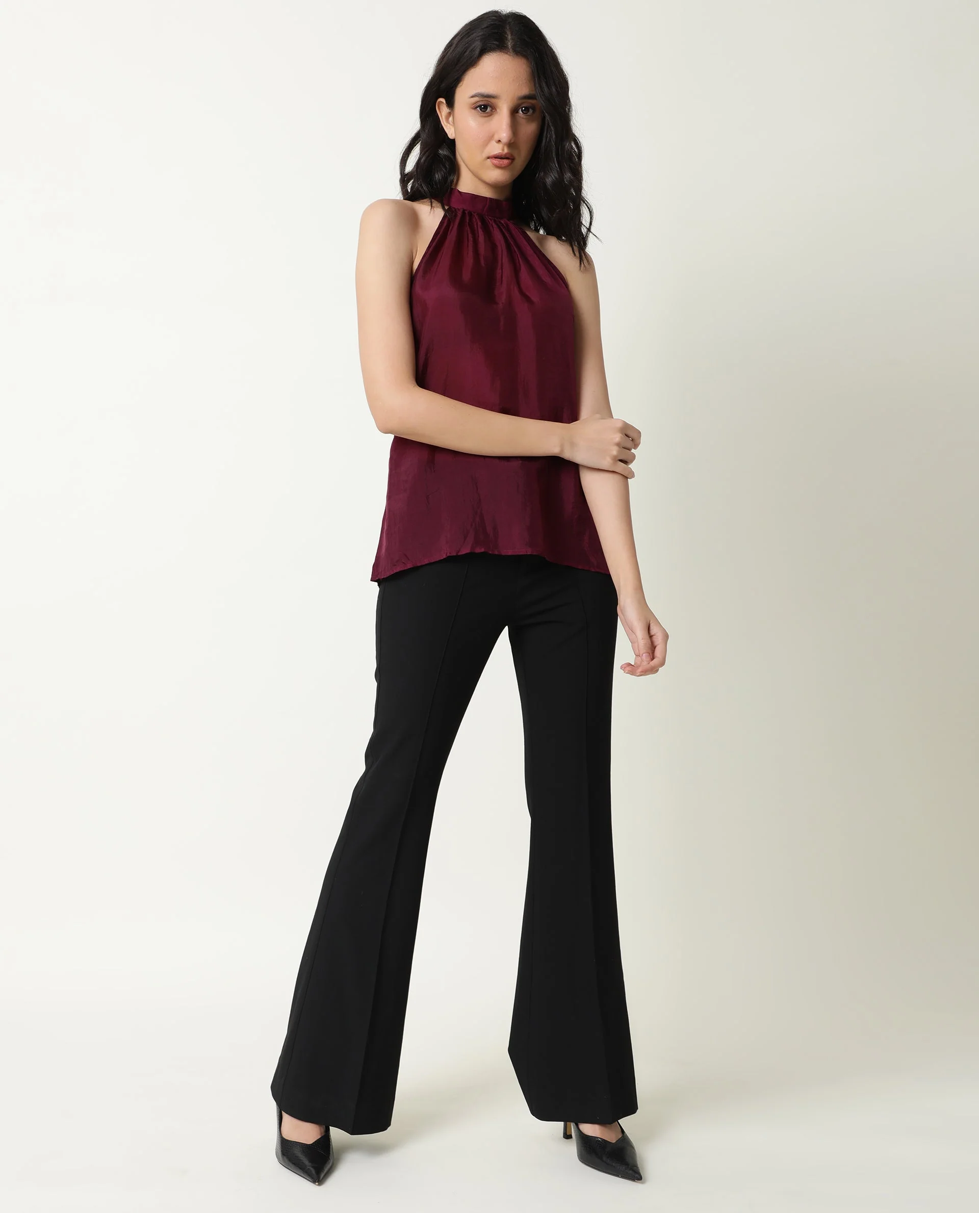Rareism Womens Sahano Maroon Top Poly Viscose Fabric Sleeveless Halter Neck - Image 7