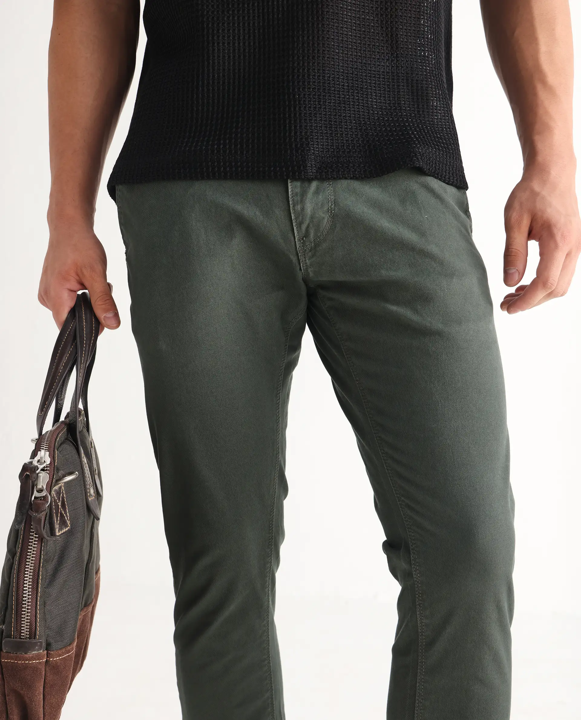 Rare Rabbit Men's Saho Olive Cotton Plain Hawk Slim Fit Jeans - Image 2