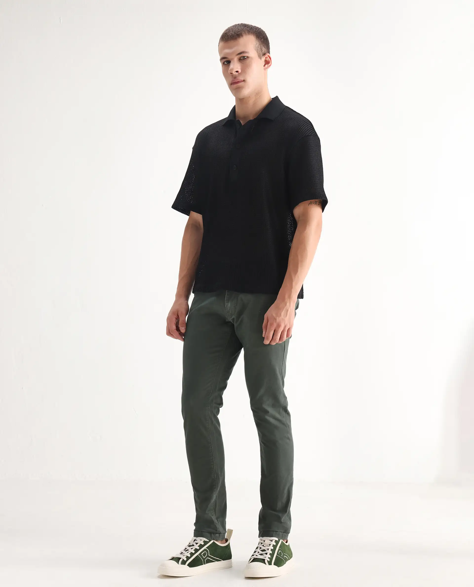 Rare Rabbit Men's Saho Olive Cotton Plain Hawk Slim Fit Jeans - Image 3