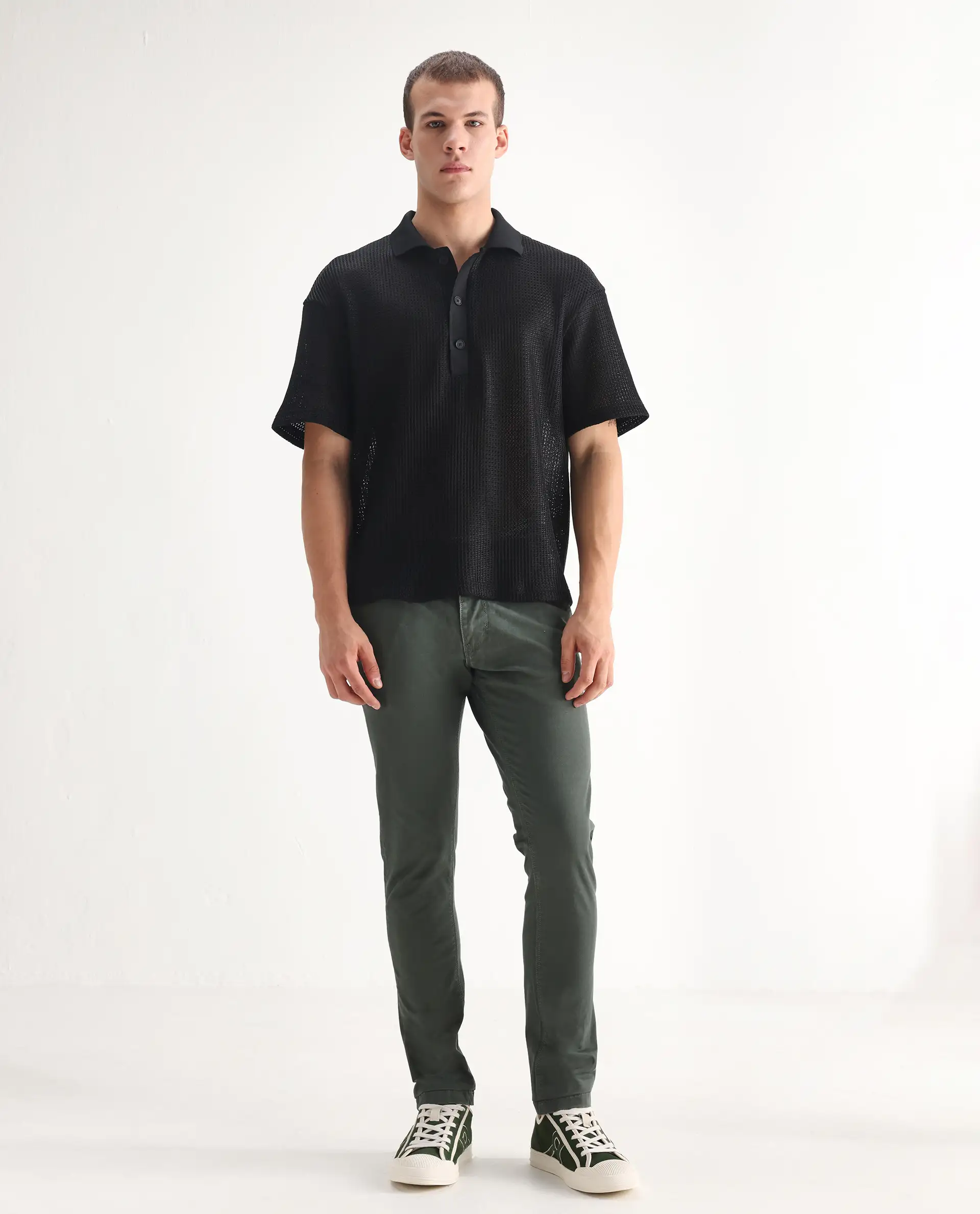 Rare Rabbit Men's Saho Olive Cotton Plain Hawk Slim Fit Jeans - Image 7