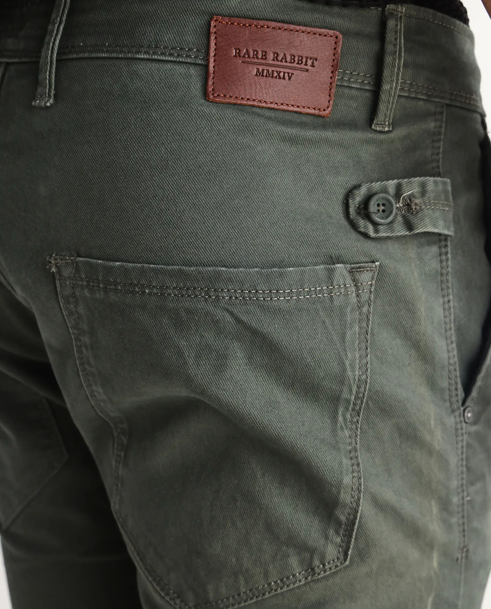 Rare Rabbit Men's Saho Olive Cotton Plain Hawk Slim Fit Jeans - Image 8
