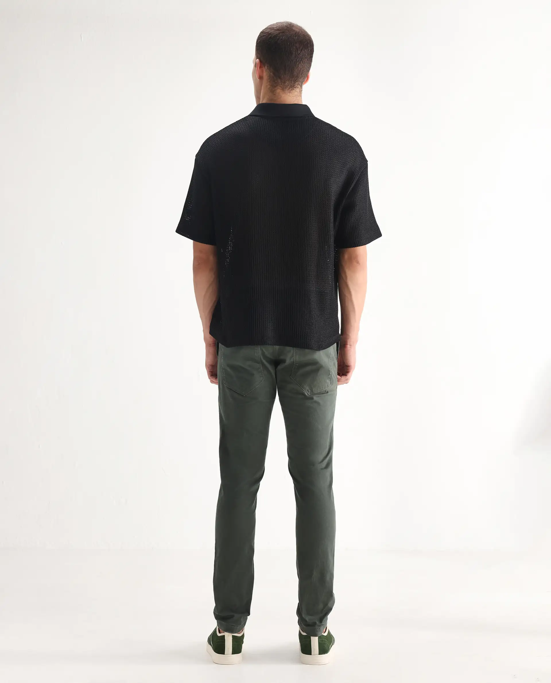 Rare Rabbit Men's Saho Olive Cotton Plain Hawk Slim Fit Jeans - Image 9