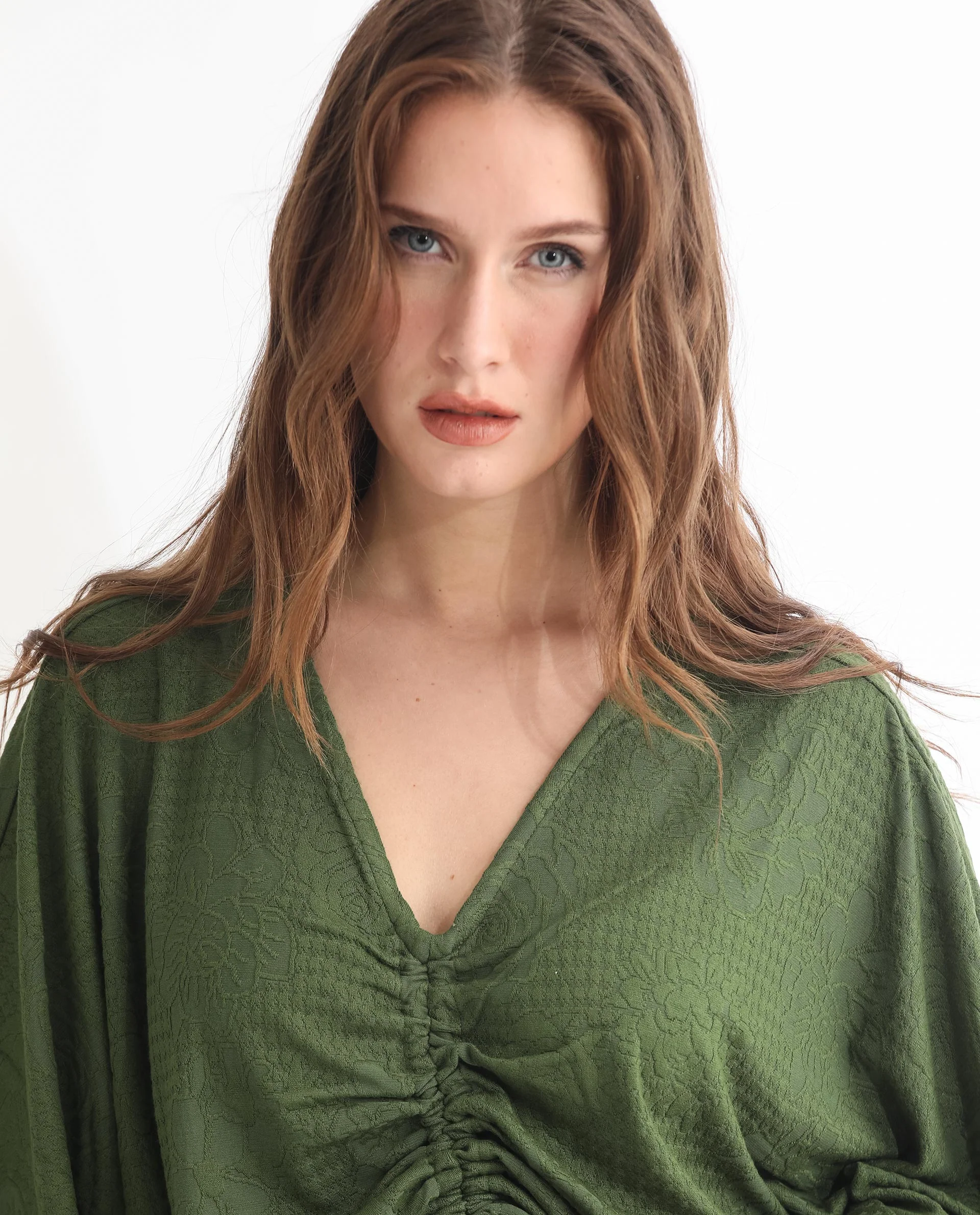 Rareism Women's Saim Green Polyester V-Neck Floral Print Extended Sleeves Relaxed Fit Top - Image 2