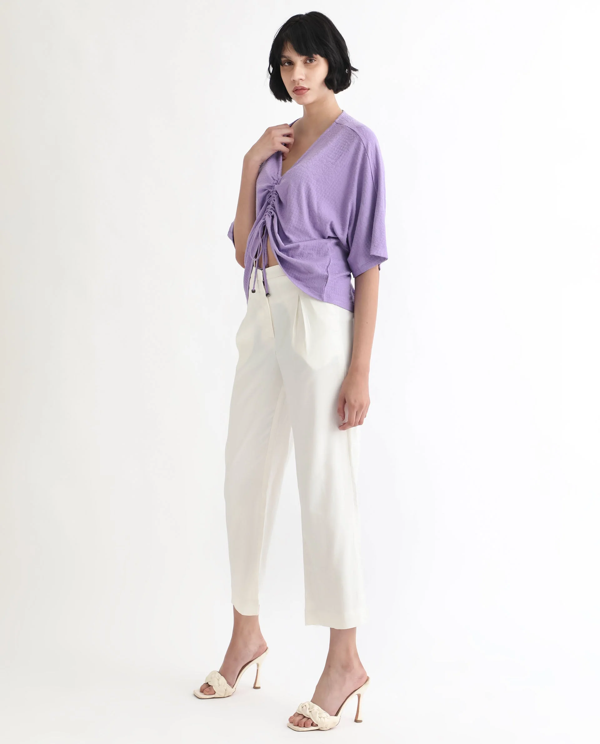 Rareism Women's Saim Purple Polyester V-Neck Floral Print Extended Sleeves Relaxed Fit Top - Image 11
