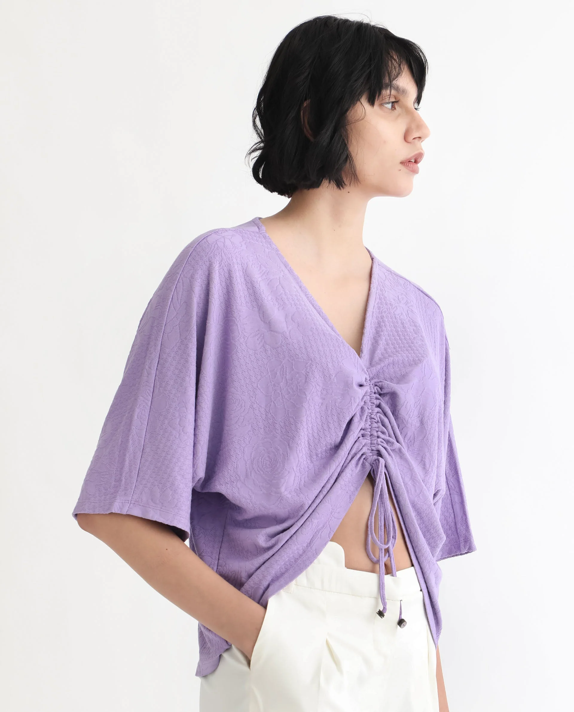 Rareism Women's Saim Purple Polyester V-Neck Floral Print Extended Sleeves Relaxed Fit Top - Image 12