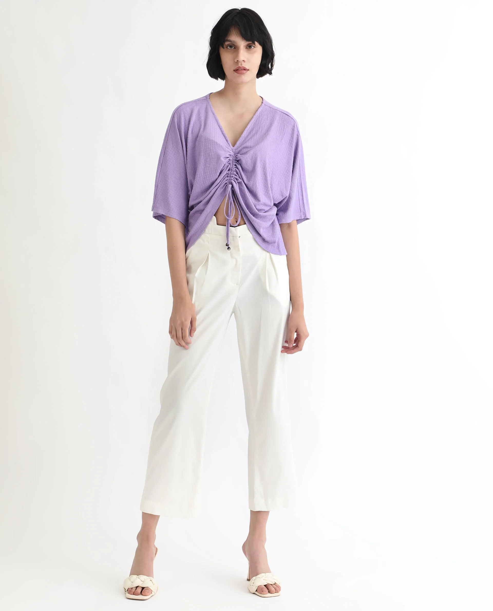 Rareism Women's Saim Purple Polyester V-Neck Floral Print Extended Sleeves Relaxed Fit Top - Image 14