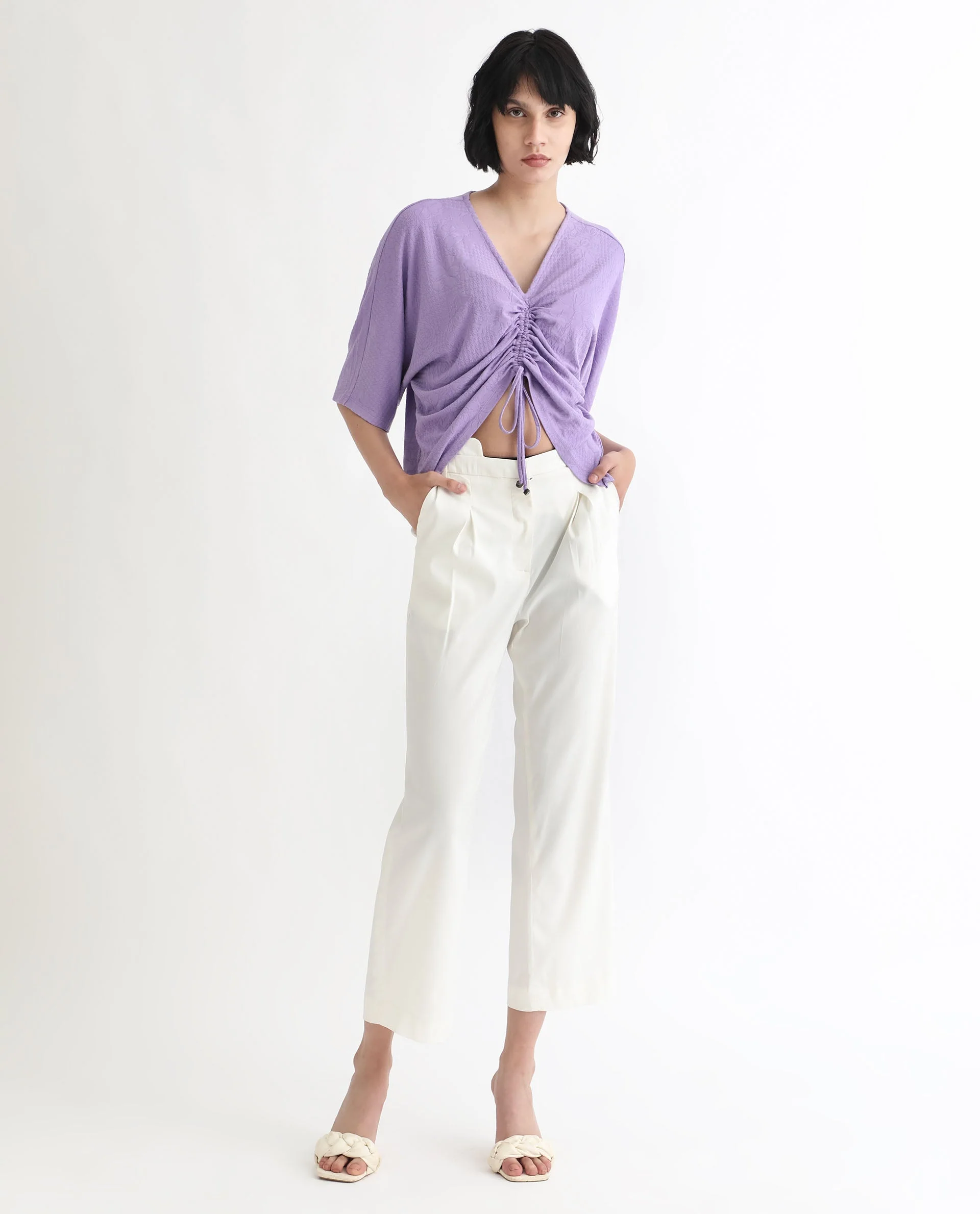 Rareism Women's Saim Purple Polyester V-Neck Floral Print Extended Sleeves Relaxed Fit Top - Image 15