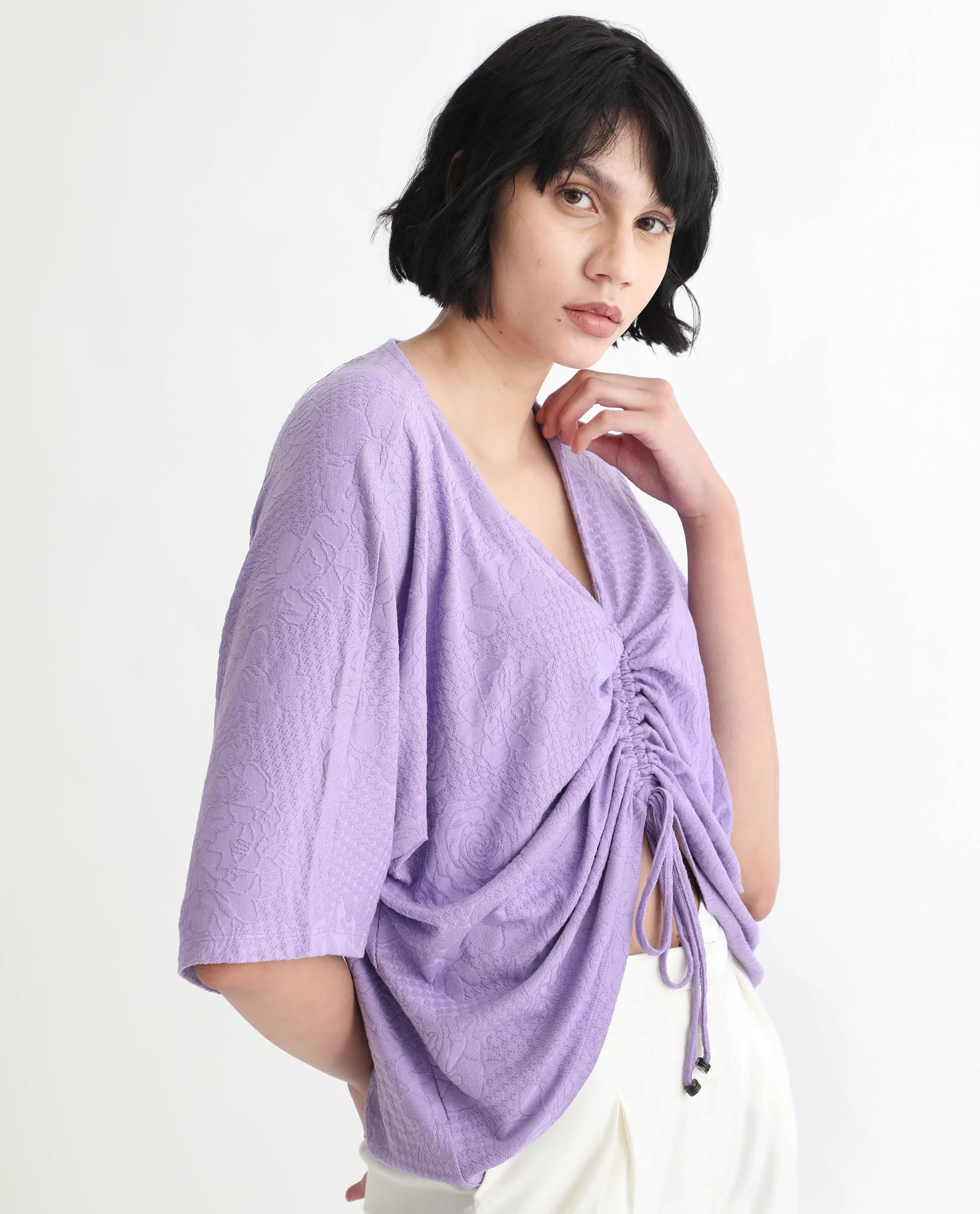 Rareism Women's Saim Purple Polyester V-Neck Floral Print Extended Sleeves Relaxed Fit Top - Image 16