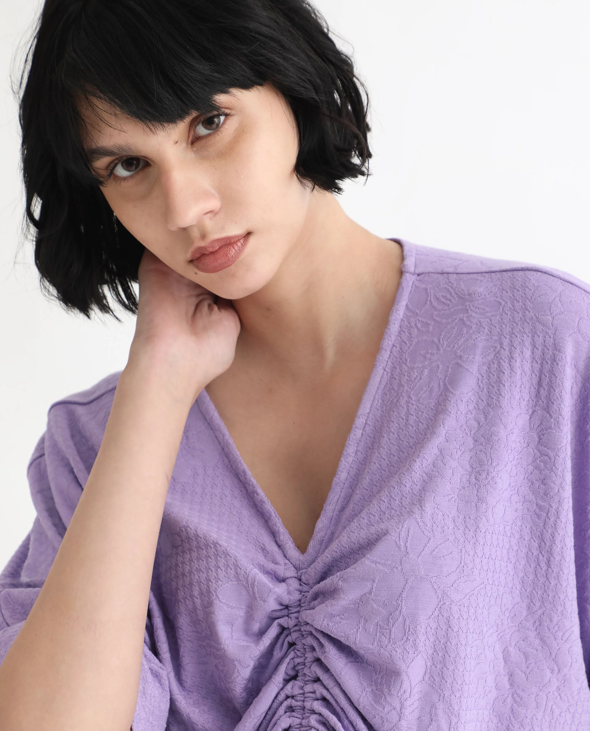 Rareism Women's Saim Purple Polyester V-Neck Floral Print Extended Sleeves Relaxed Fit Top - Image 3