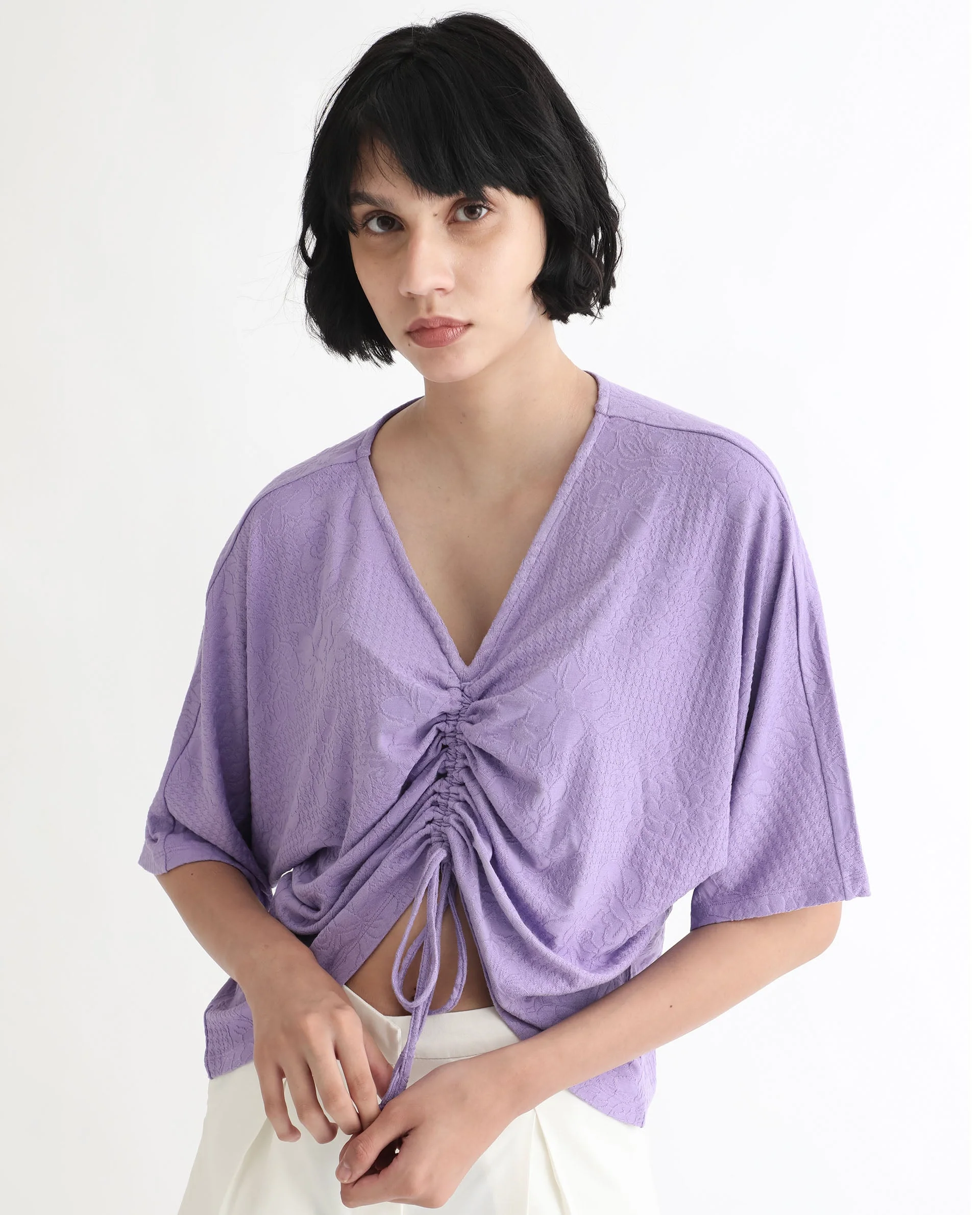 Rareism Women's Saim Purple Polyester V-Neck Floral Print Extended Sleeves Relaxed Fit Top - Image 4