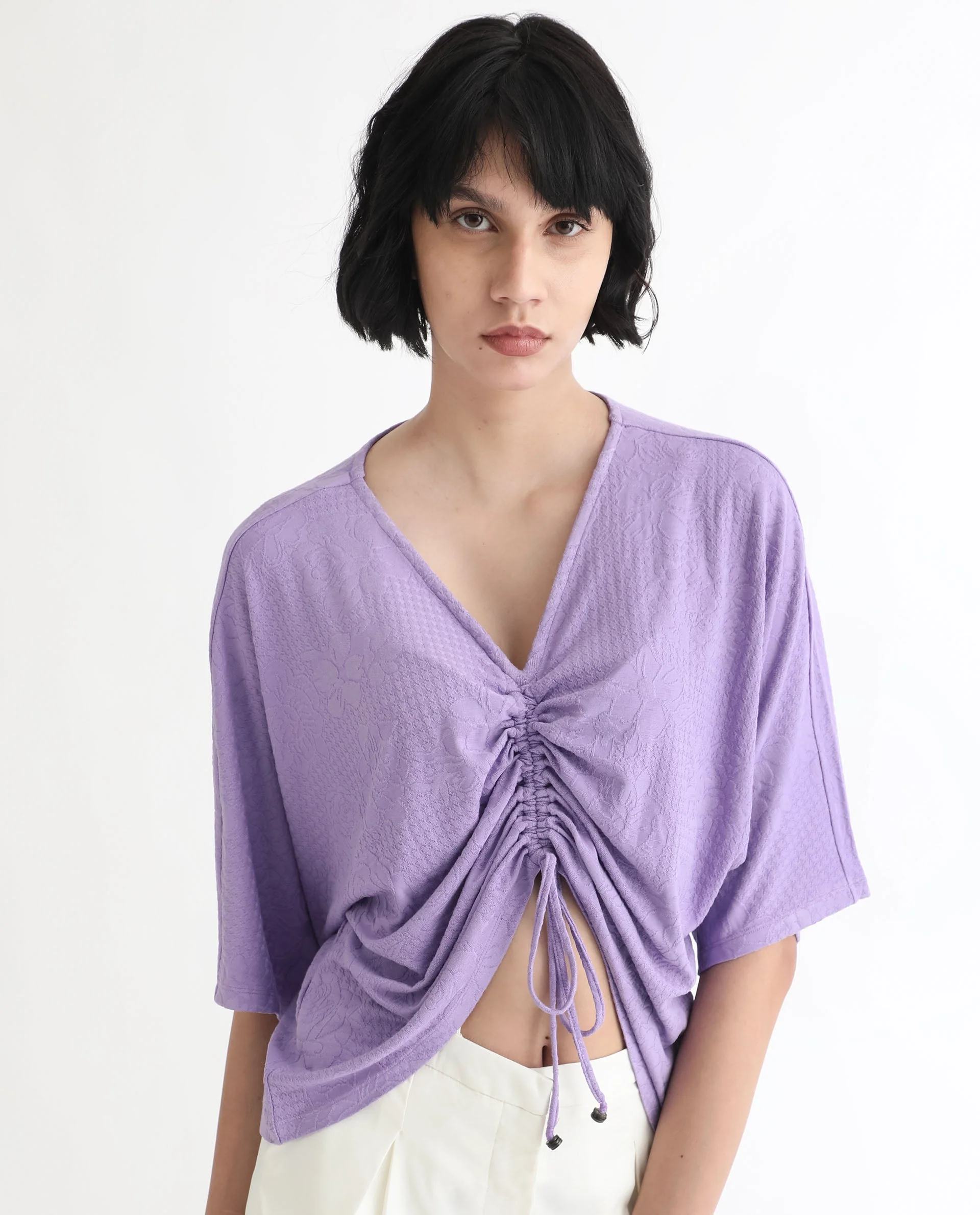 Rareism Women's Saim Purple Polyester V-Neck Floral Print Extended Sleeves Relaxed Fit Top - Image 5