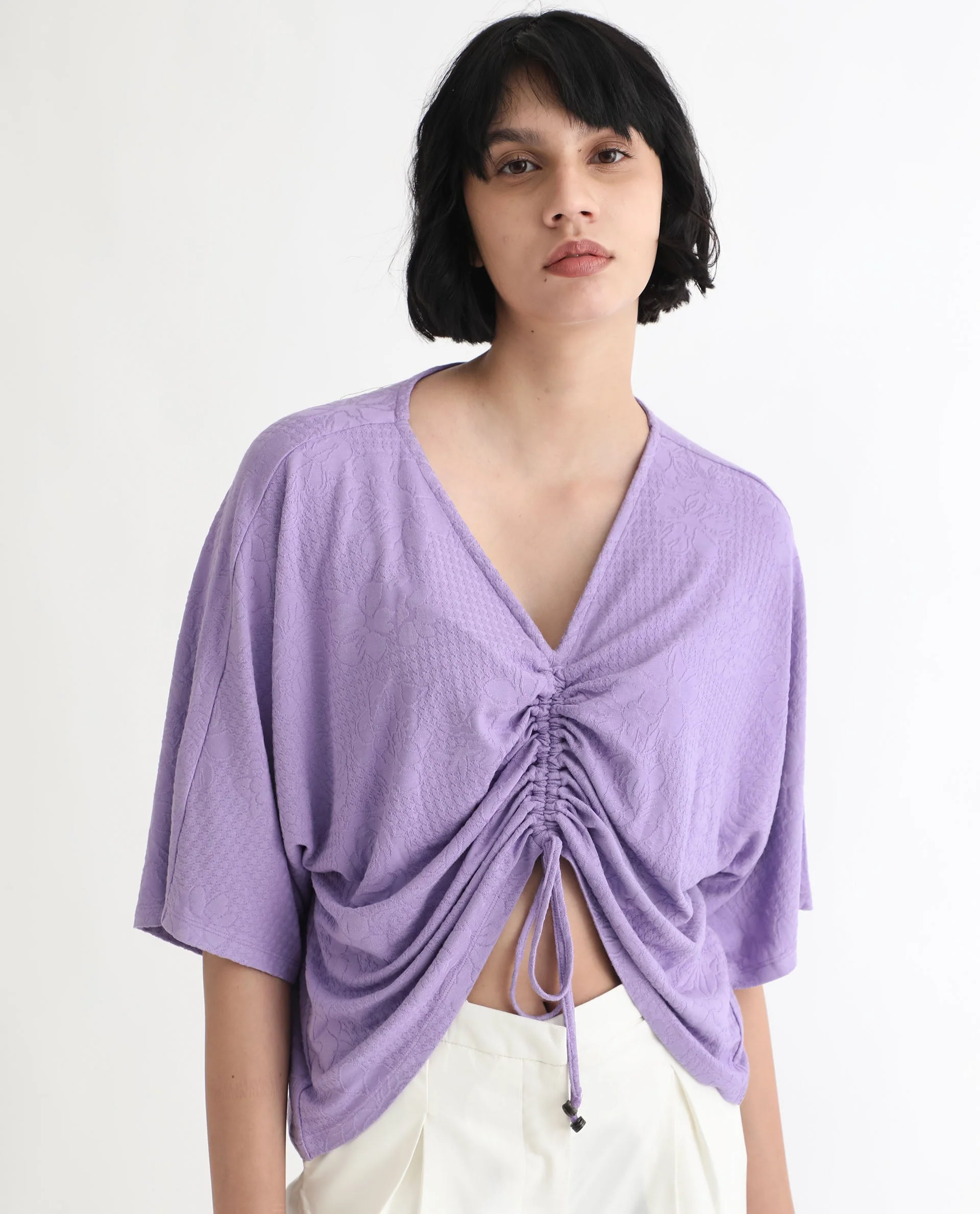 Rareism Women's Saim Purple Polyester V-Neck Floral Print Extended Sleeves Relaxed Fit Top - Image 6