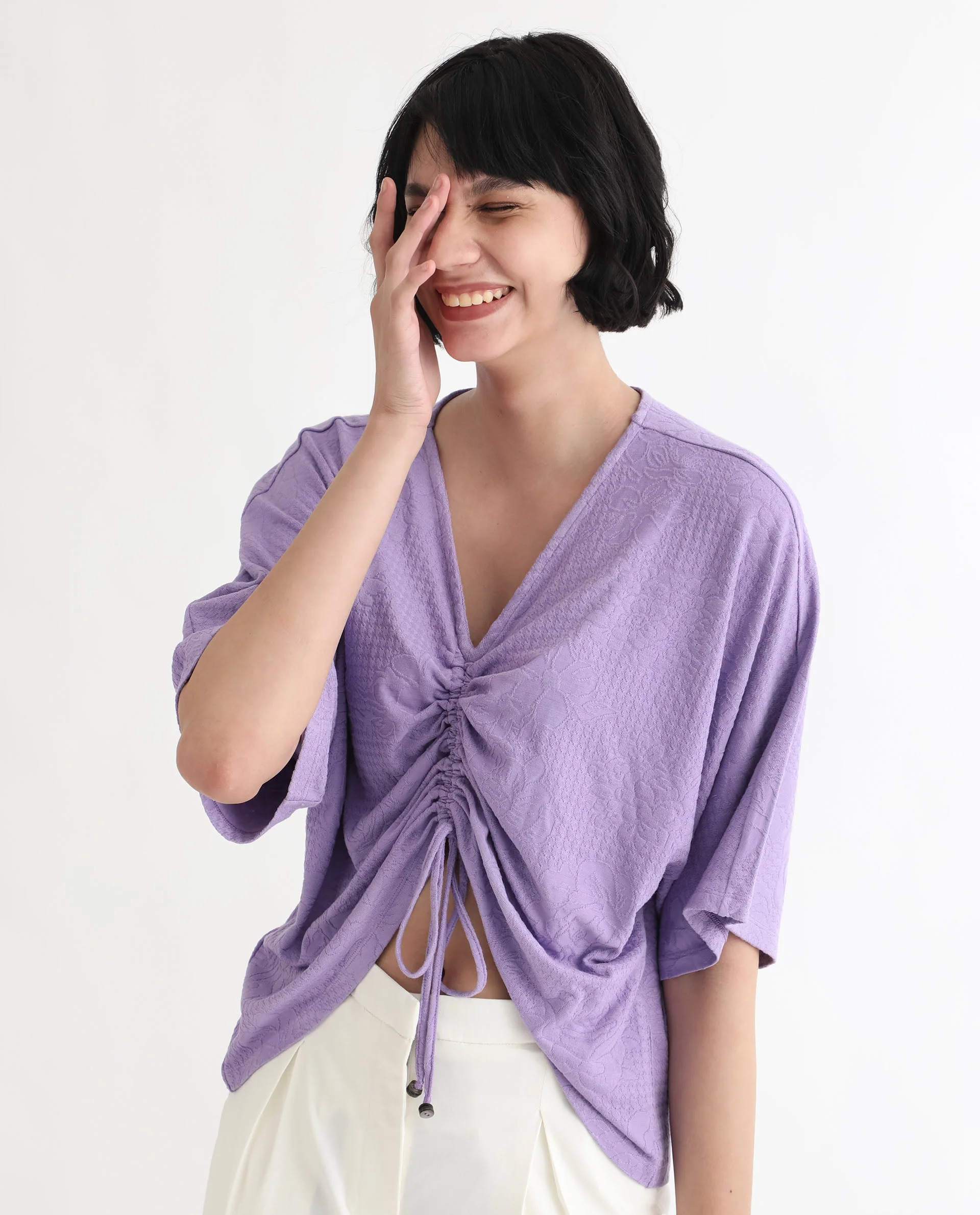 Rareism Women's Saim Purple Polyester V-Neck Floral Print Extended Sleeves Relaxed Fit Top - Image 7