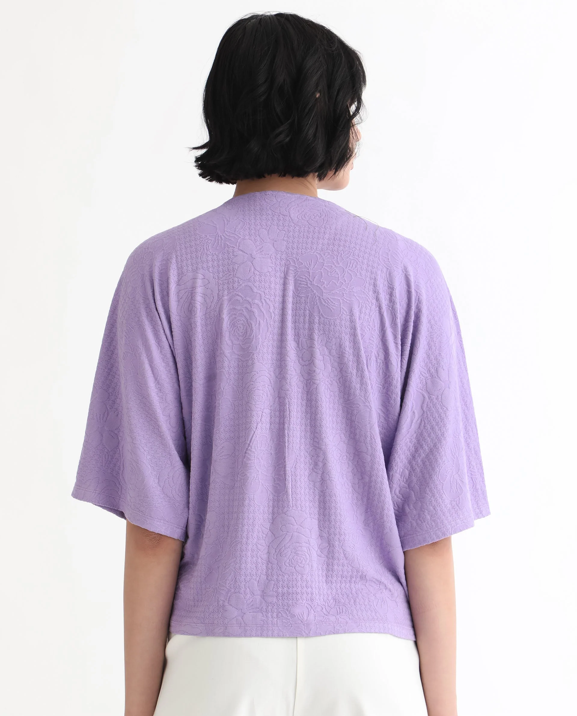Rareism Women's Saim Purple Polyester V-Neck Floral Print Extended Sleeves Relaxed Fit Top - Image 9