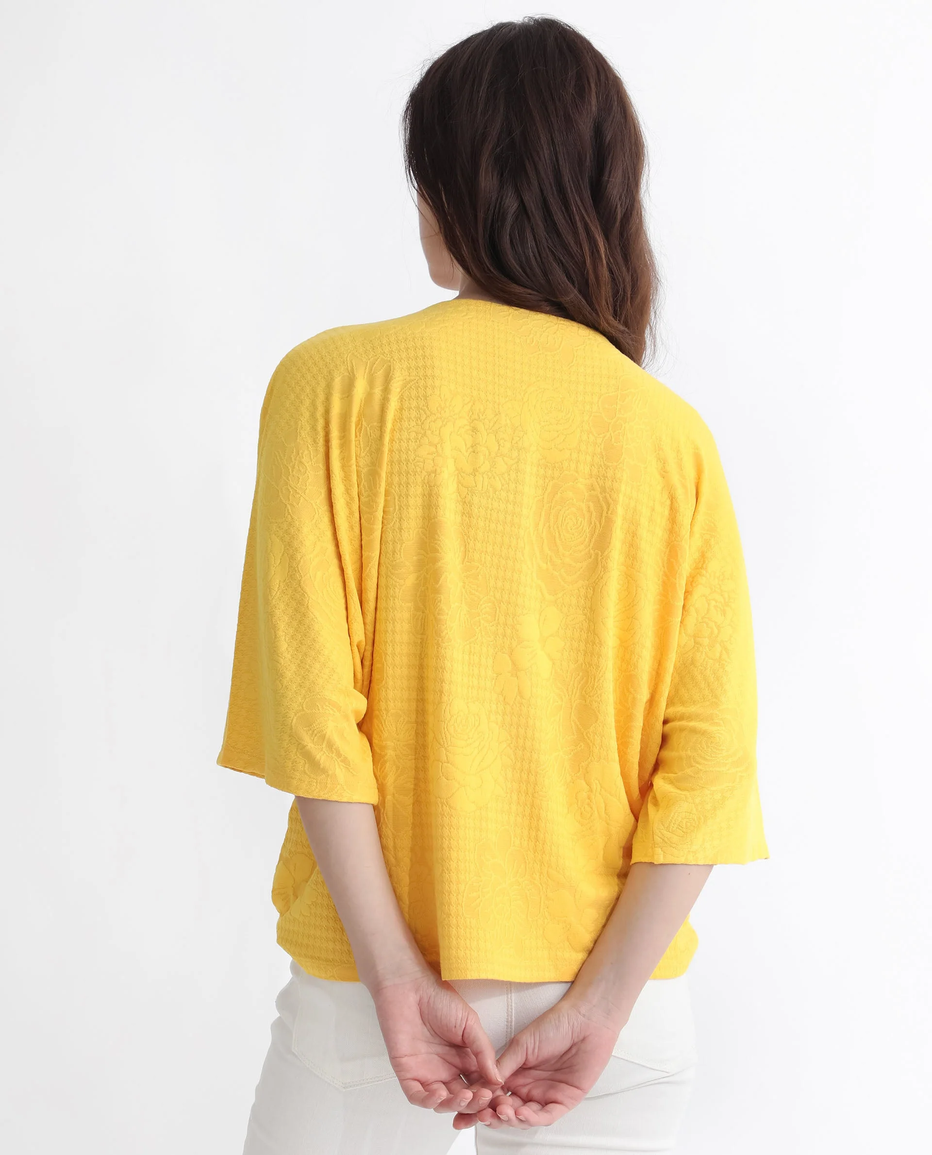 Rareism Women's Saim Yellow Polyester V-Neck Floral Print Extended Sleeves Relaxed Fit Top - Image 10