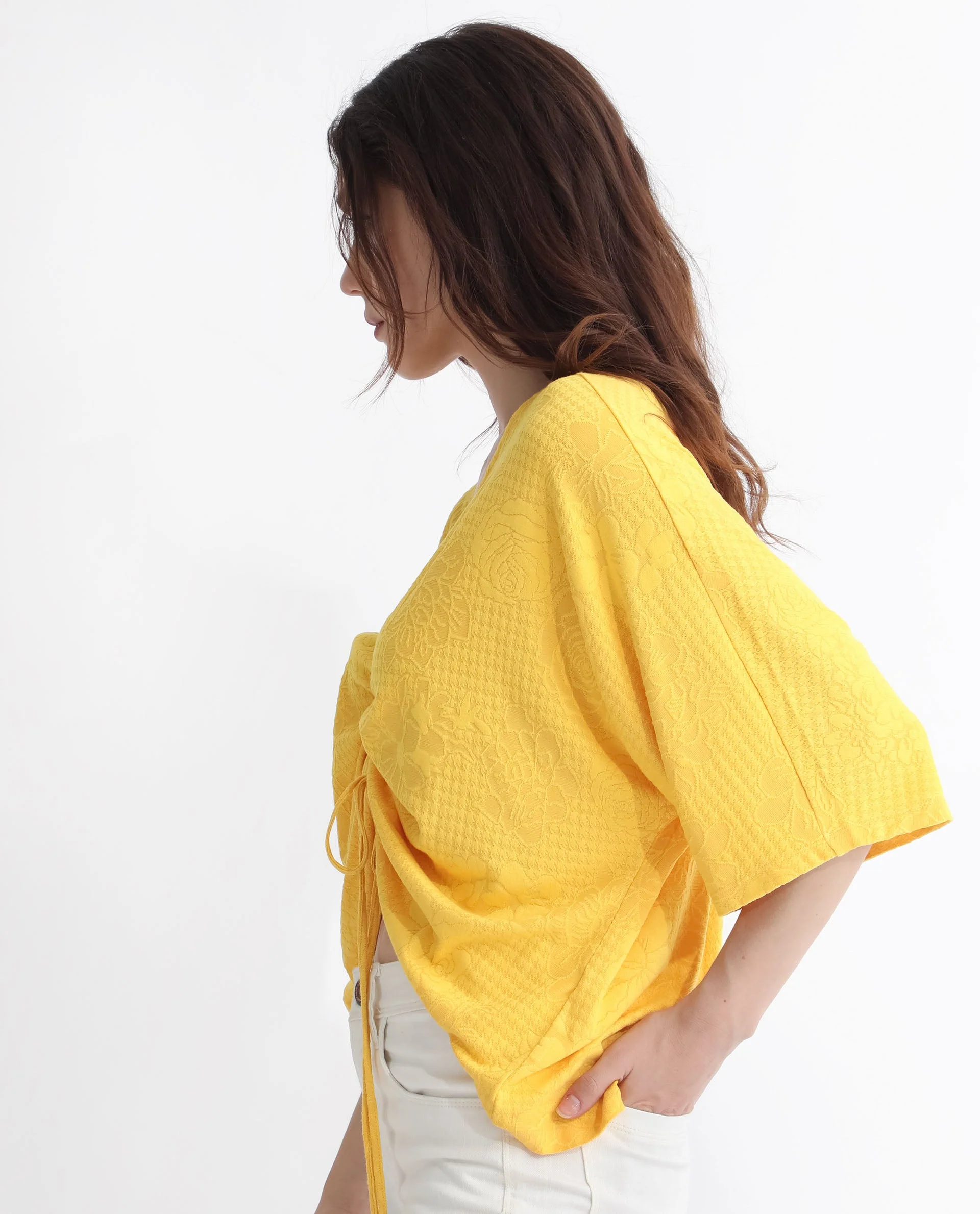 Rareism Women's Saim Yellow Polyester V-Neck Floral Print Extended Sleeves Relaxed Fit Top - Image 11