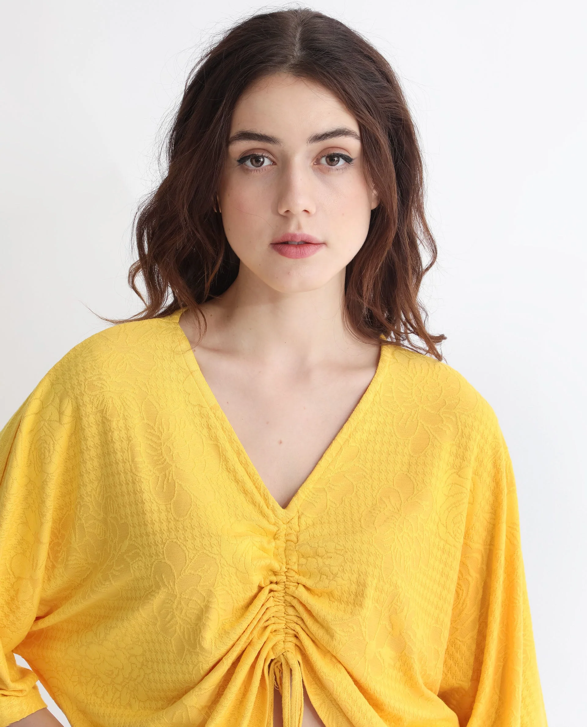 Rareism Women's Saim Yellow Polyester V-Neck Floral Print Extended Sleeves Relaxed Fit Top - Image 6