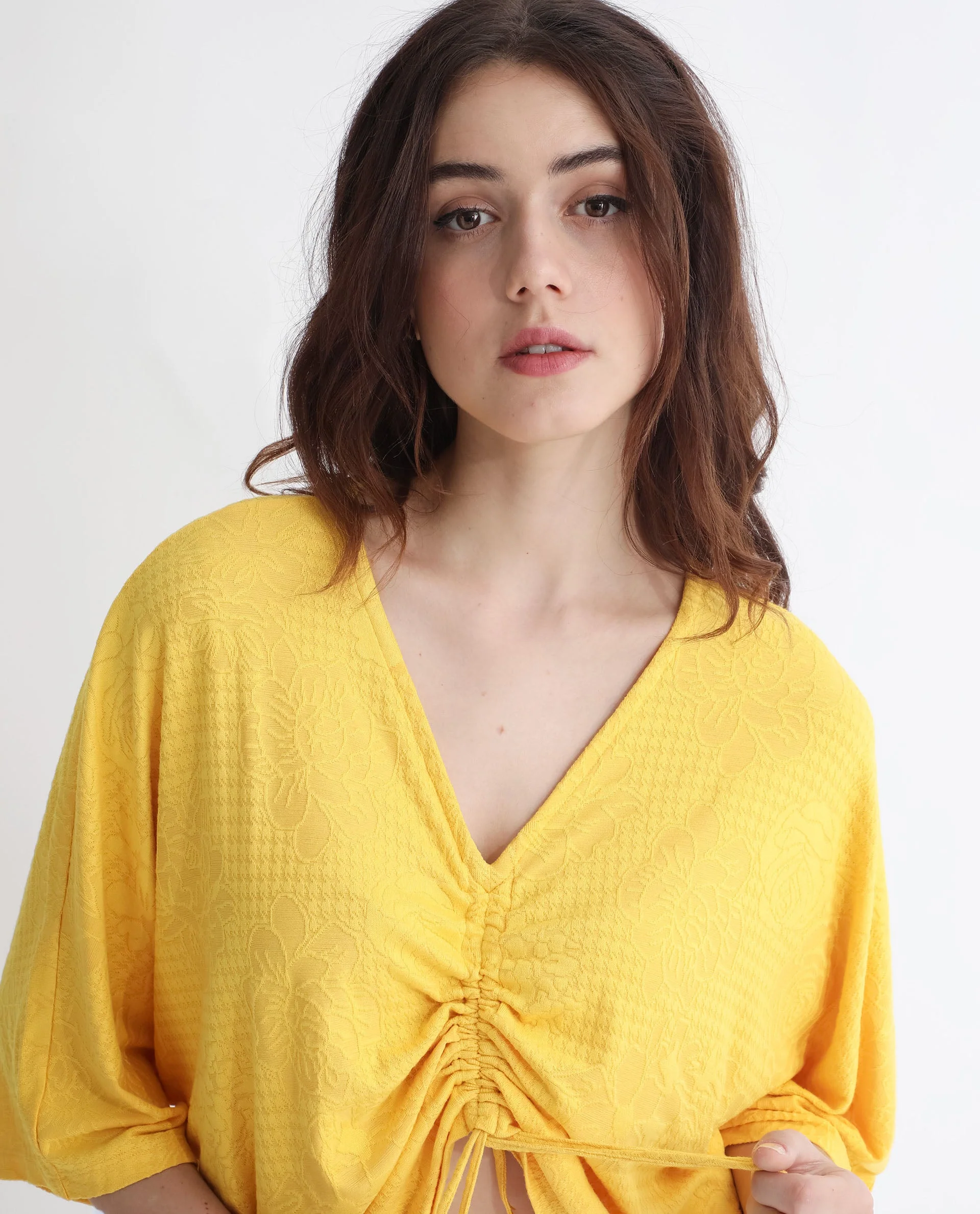 Rareism Women's Saim Yellow Polyester V-Neck Floral Print Extended Sleeves Relaxed Fit Top - Image 7