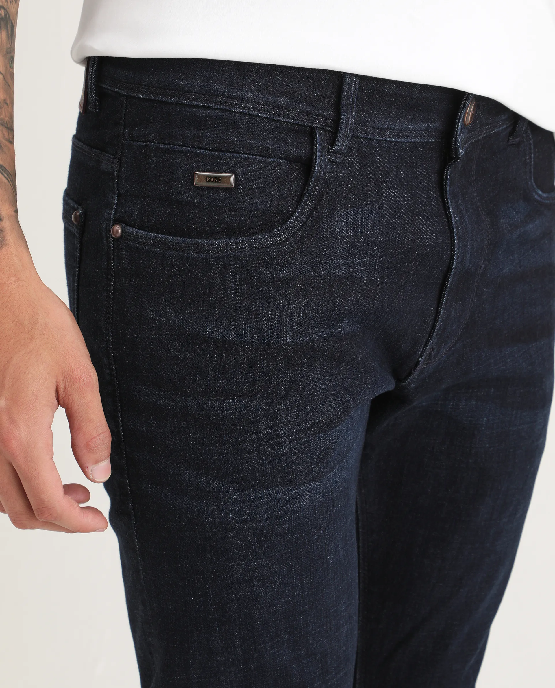 Rare Rabbit Men's Sain Navy Cotton Plain Hawk Slim Fit Jeans - Image 3