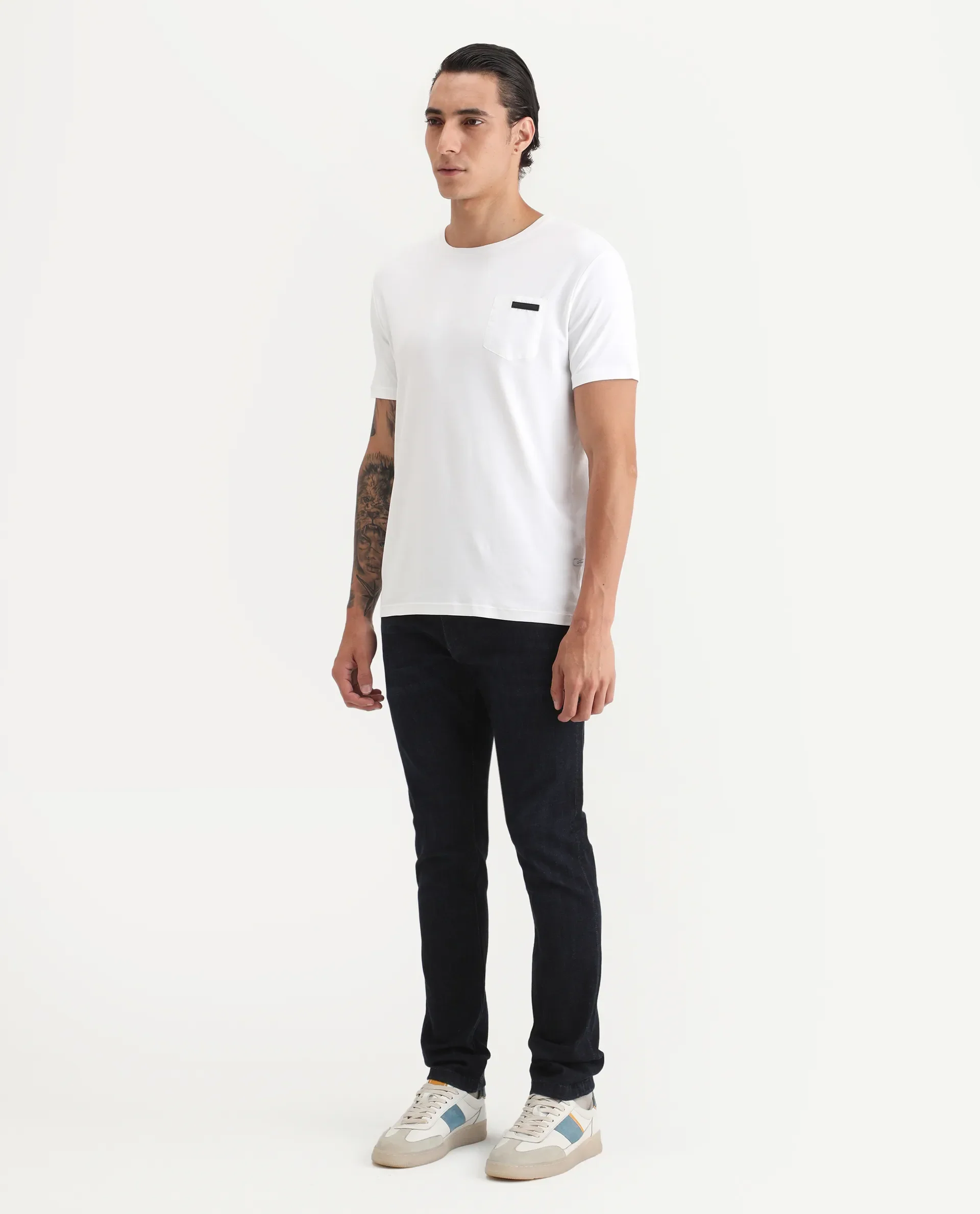 Rare Rabbit Men's Sain Navy Cotton Plain Hawk Slim Fit Jeans - Image 4