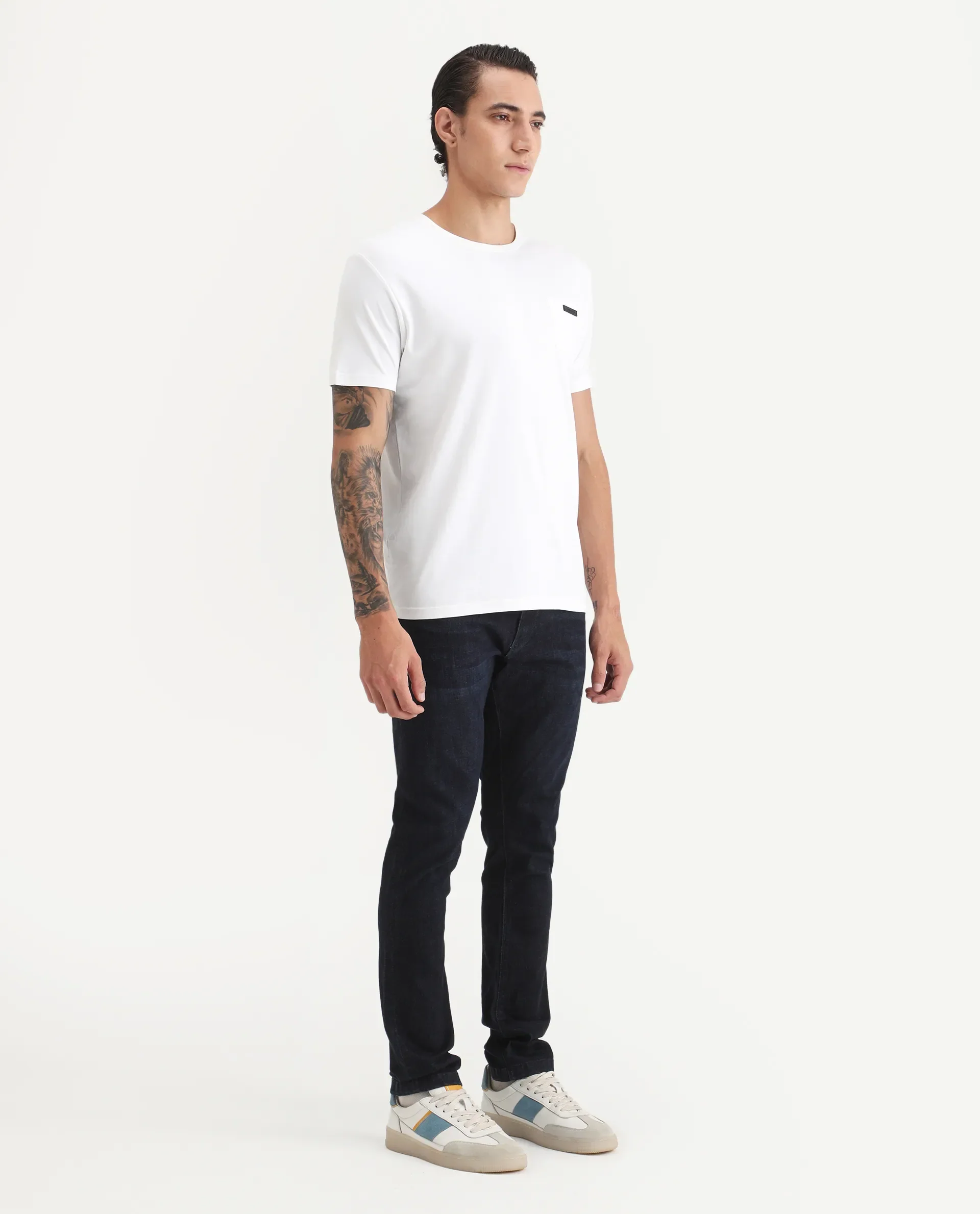 Rare Rabbit Men's Sain Navy Cotton Plain Hawk Slim Fit Jeans - Image 5