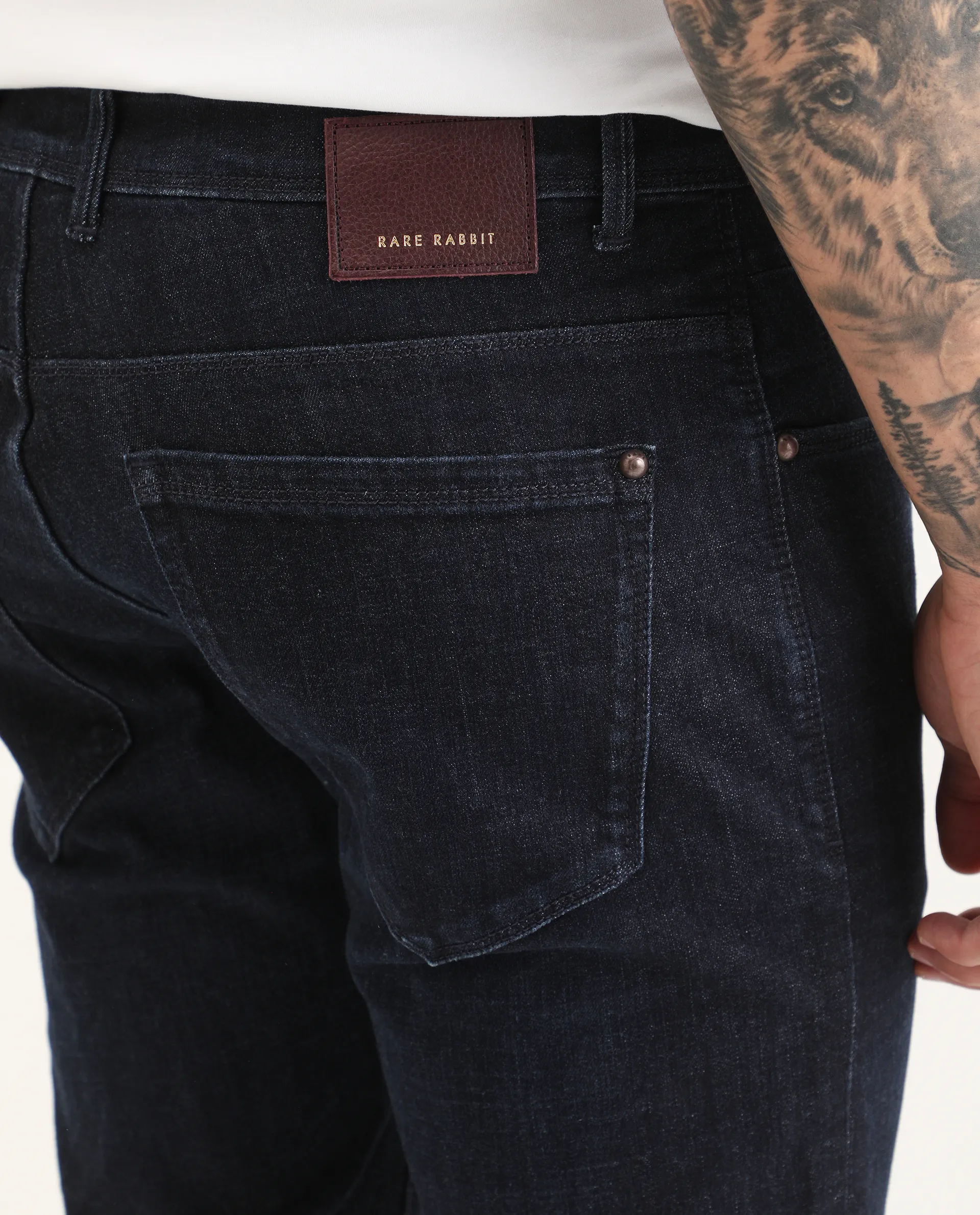 Rare Rabbit Men's Sain Navy Cotton Plain Hawk Slim Fit Jeans - Image 6