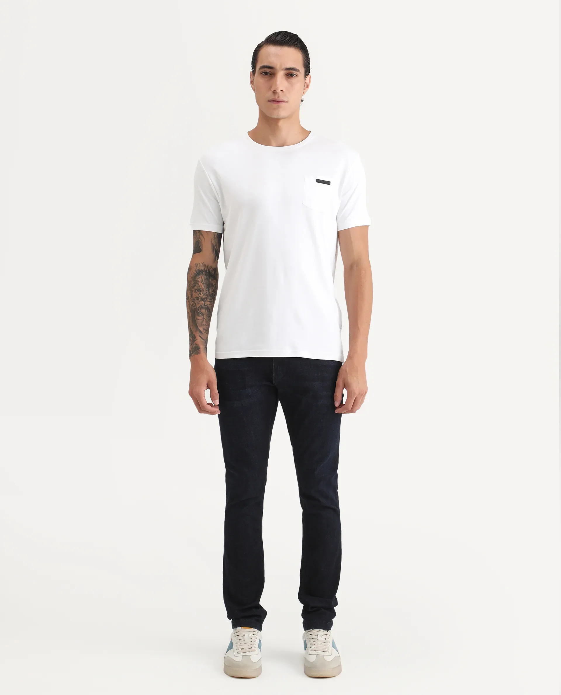 Rare Rabbit Men's Sain Navy Cotton Plain Hawk Slim Fit Jeans - Image 7